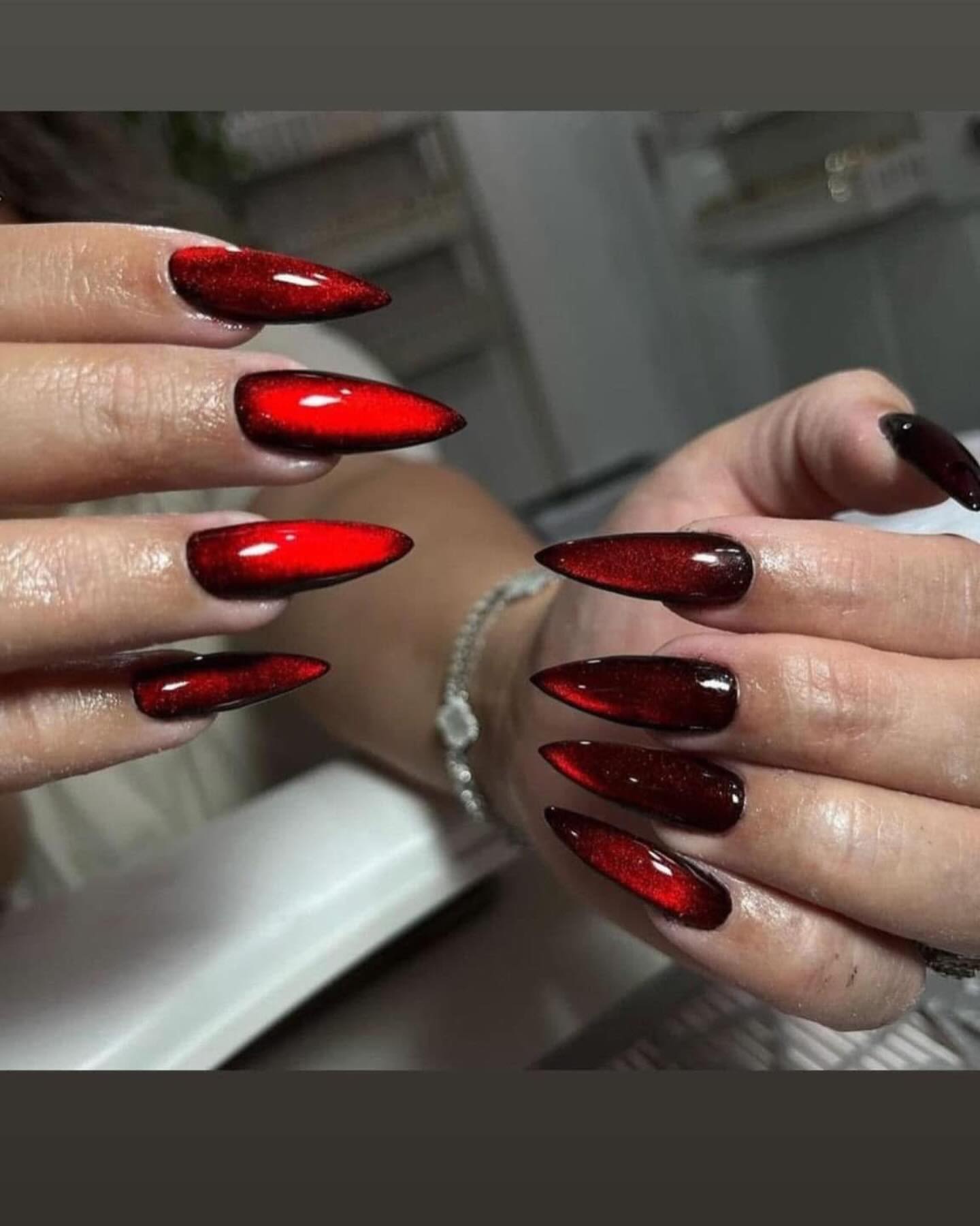 Stylish Red and Black Stiletto Nails