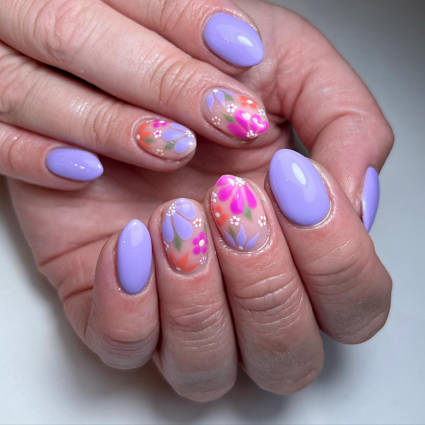 Artistic Purple Floral Nails