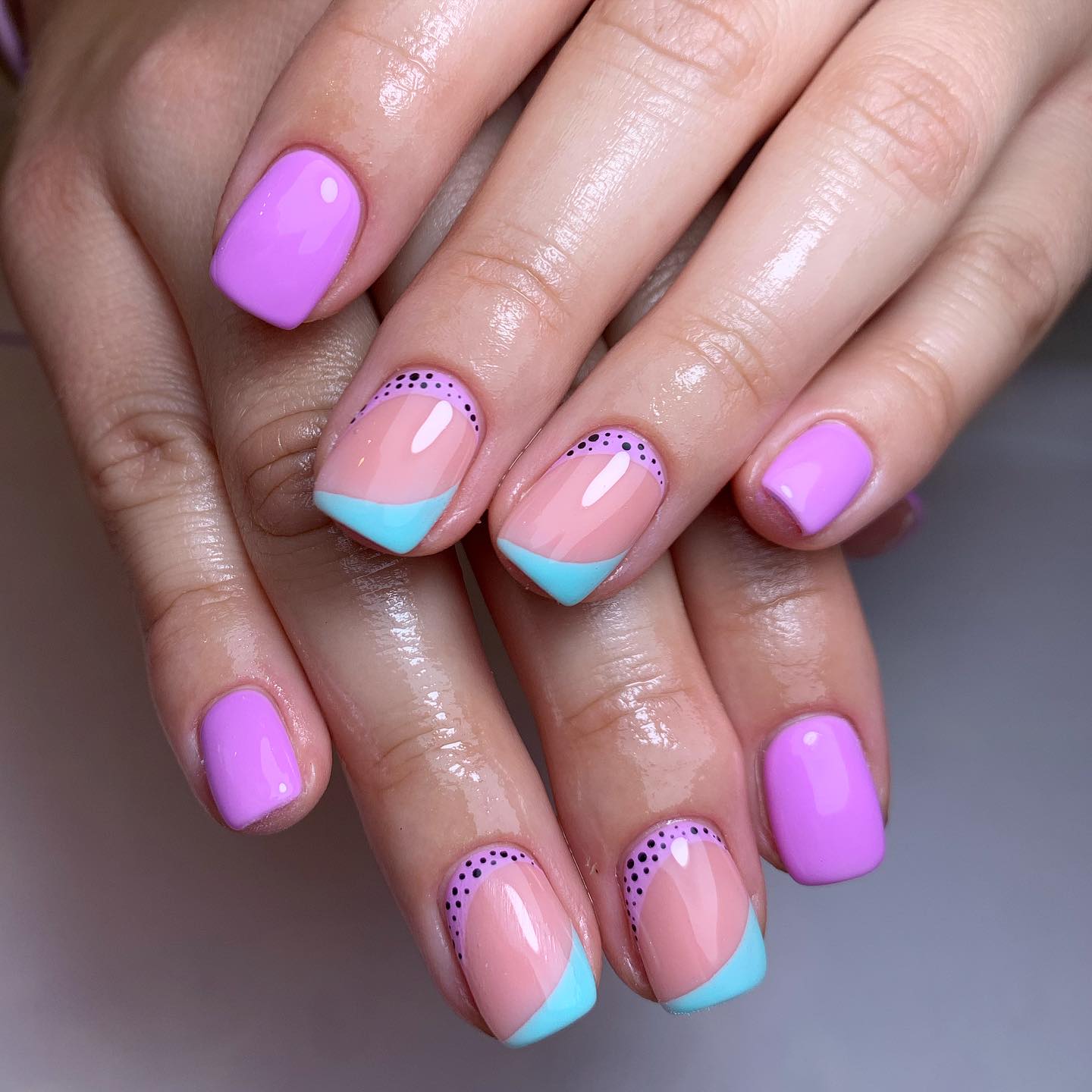 Artistic Purple and Aqua Nails