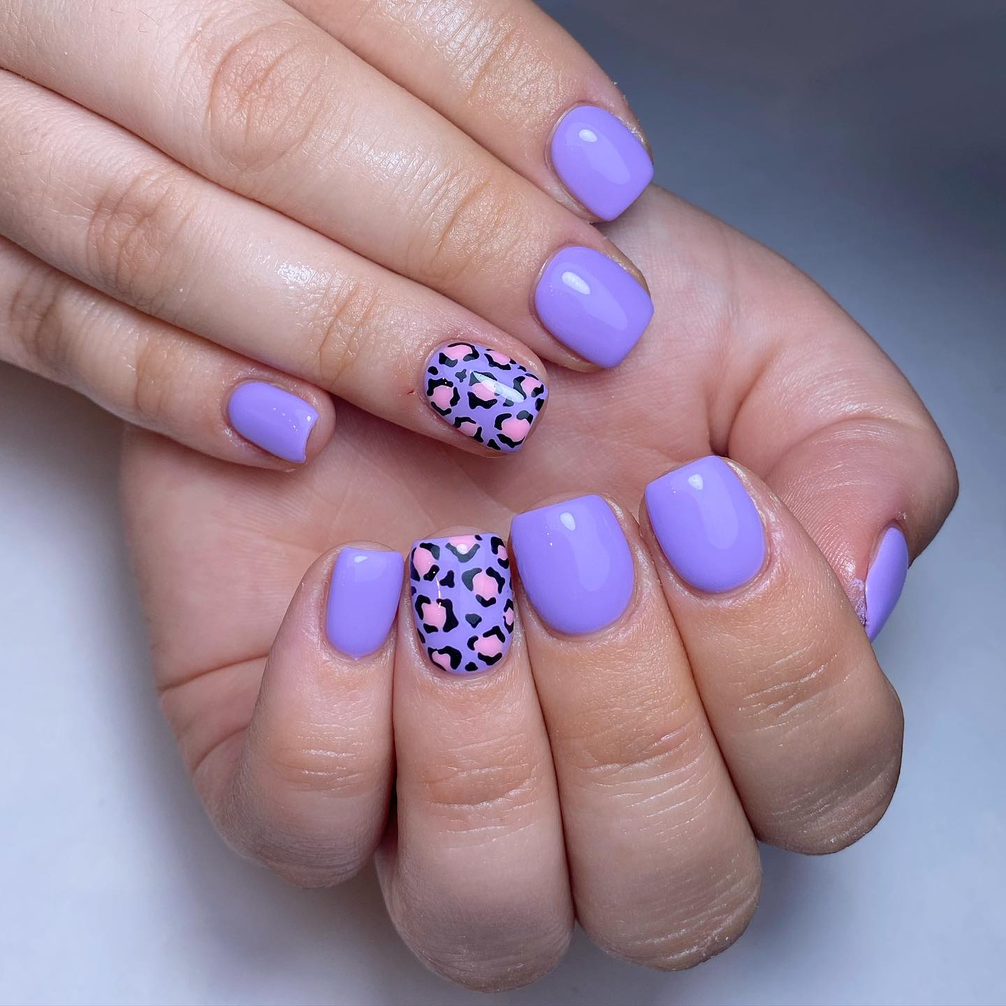 Purple and Leopard Print Nails