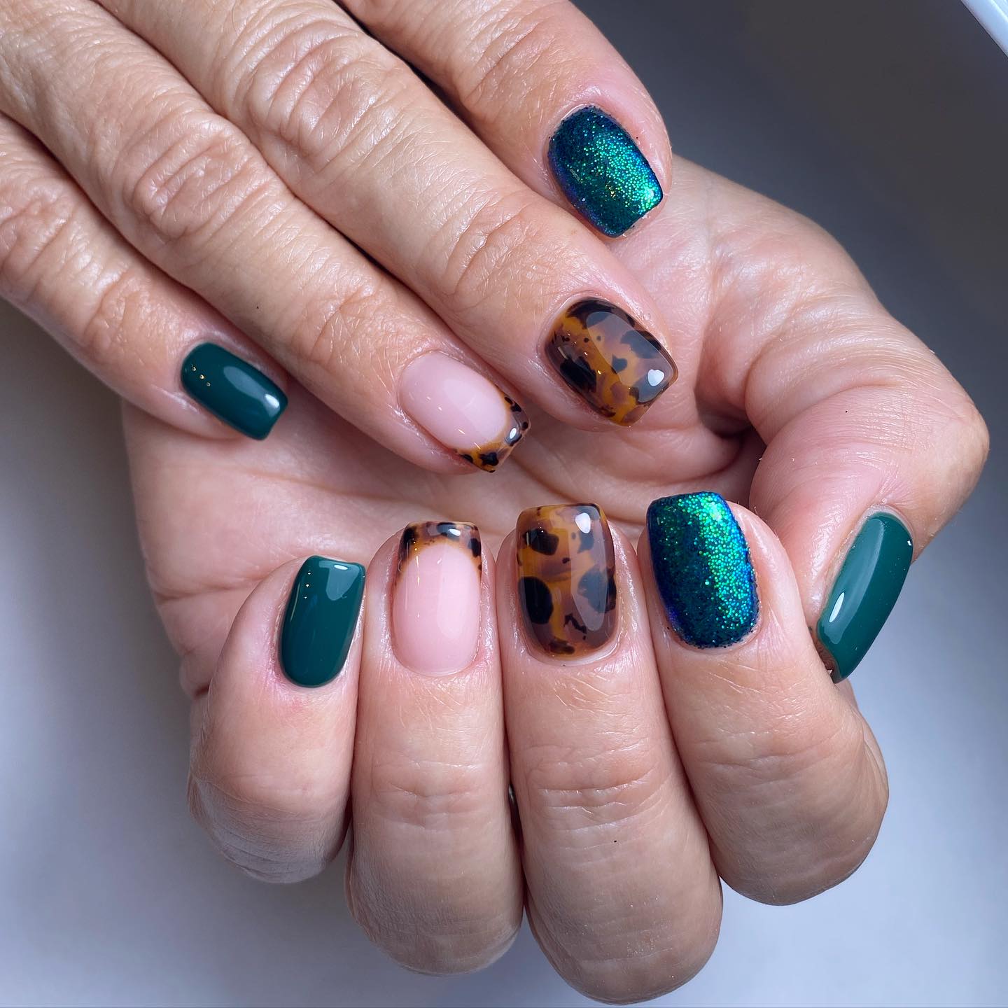 Artistic Green and Brown Nails