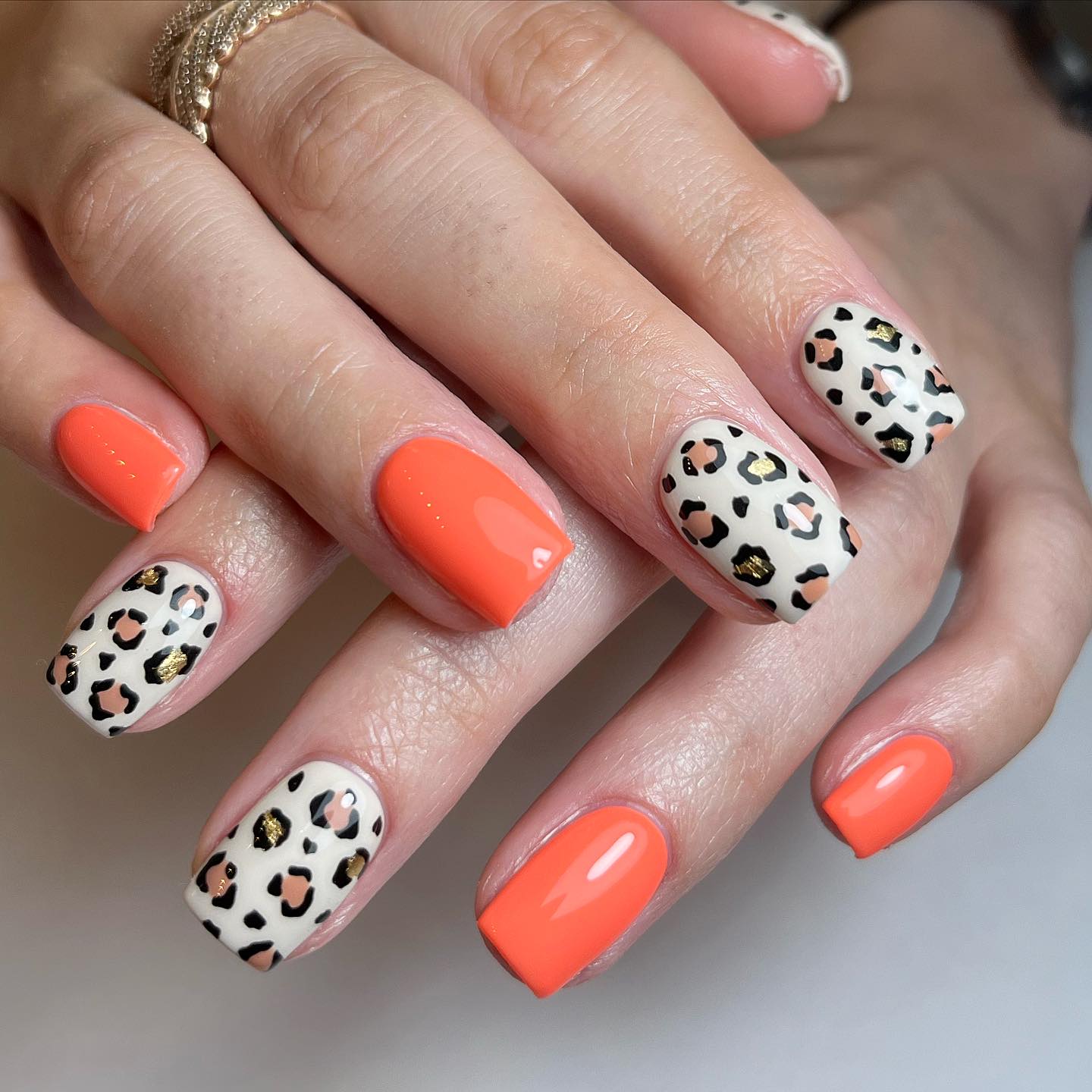 Stylish Orange and Leopard Print Nails