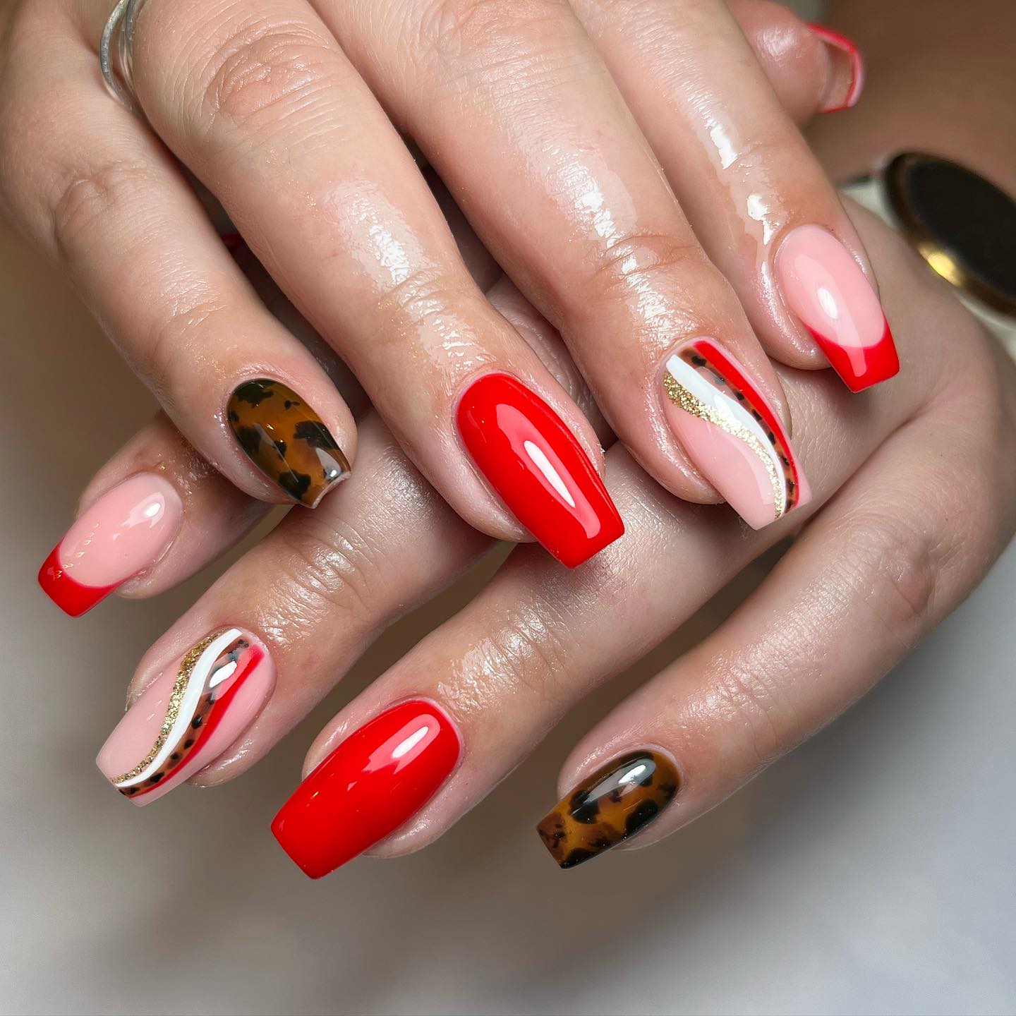 Stylish Red and Nude Nails