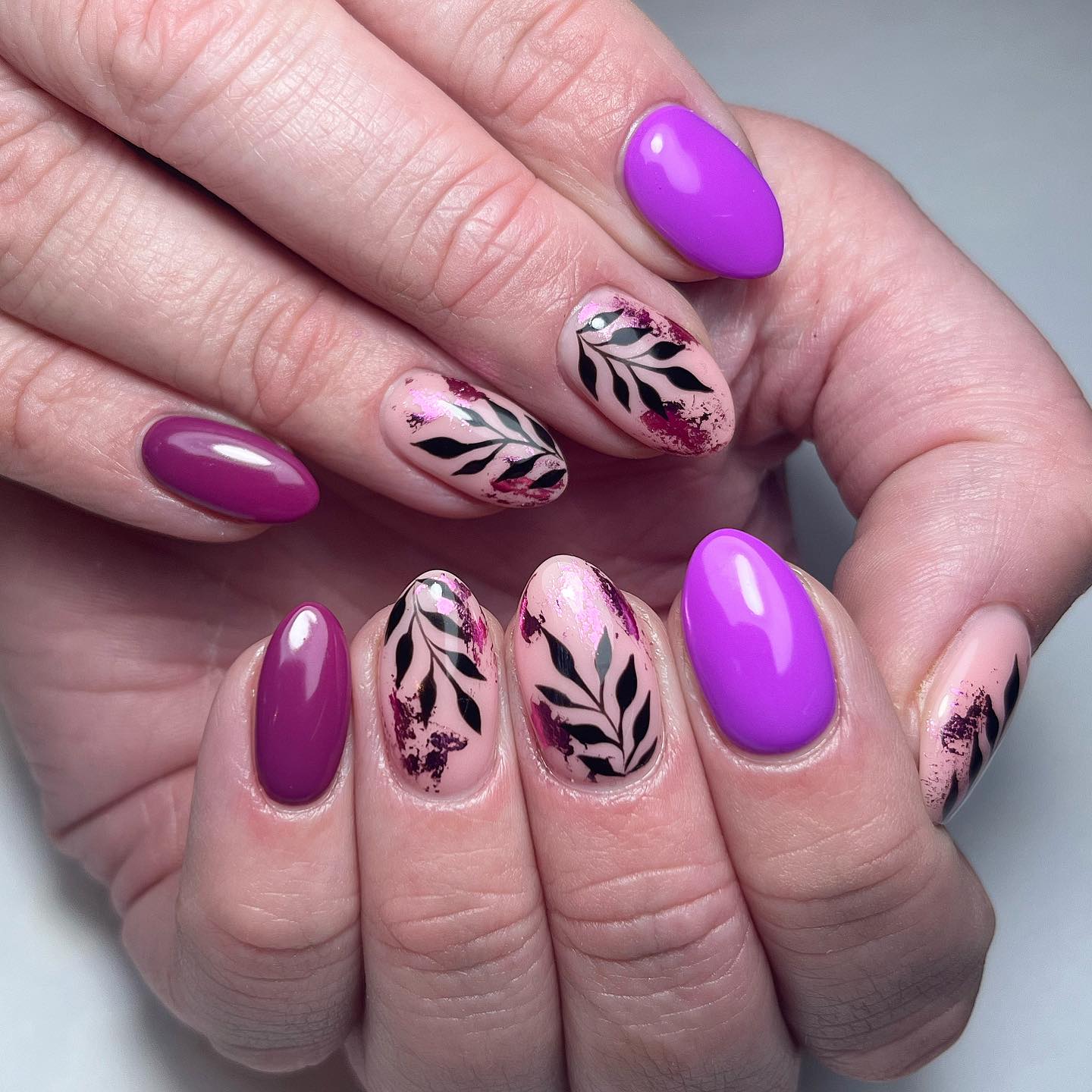 Elegant Purple and Floral Nail Art