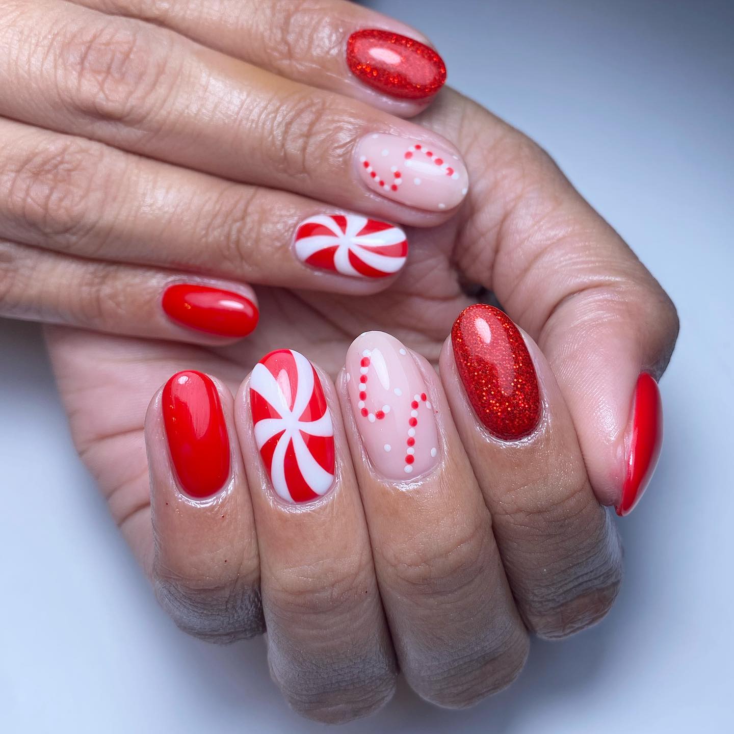 Festive Red and White Holiday Nails