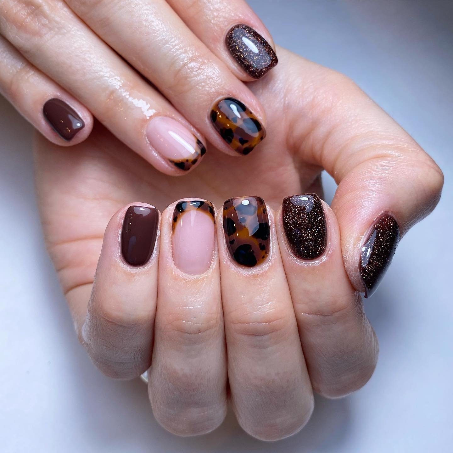 Elegant Brown and Nude Nail Design