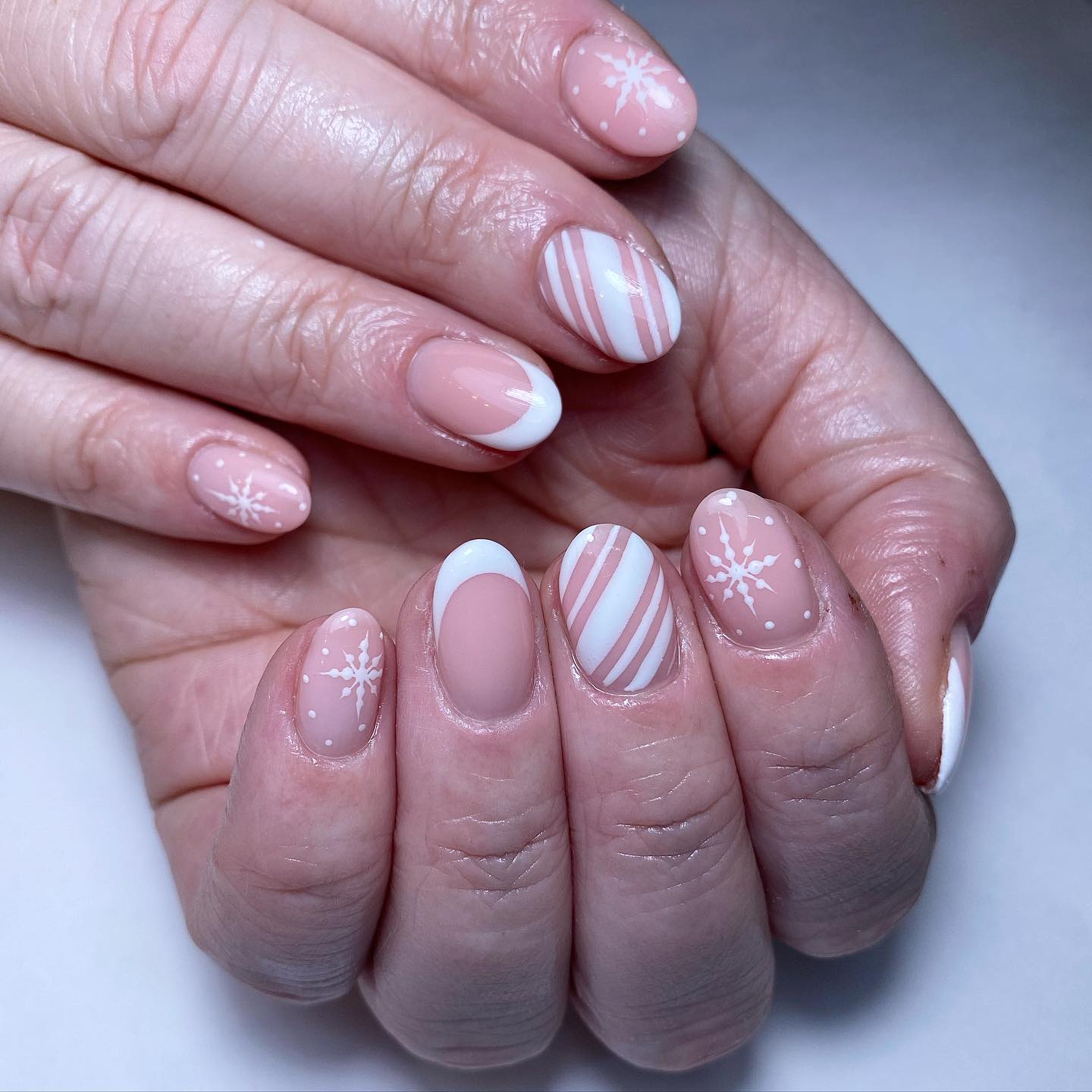 Nude and White Winter Nails