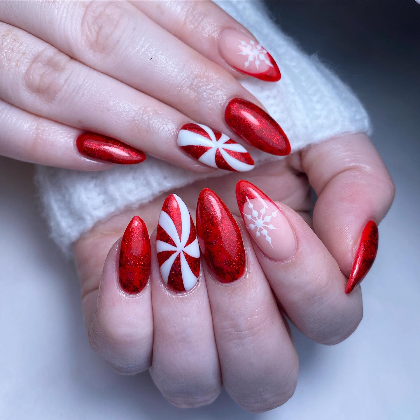 Festive Red and White Nails