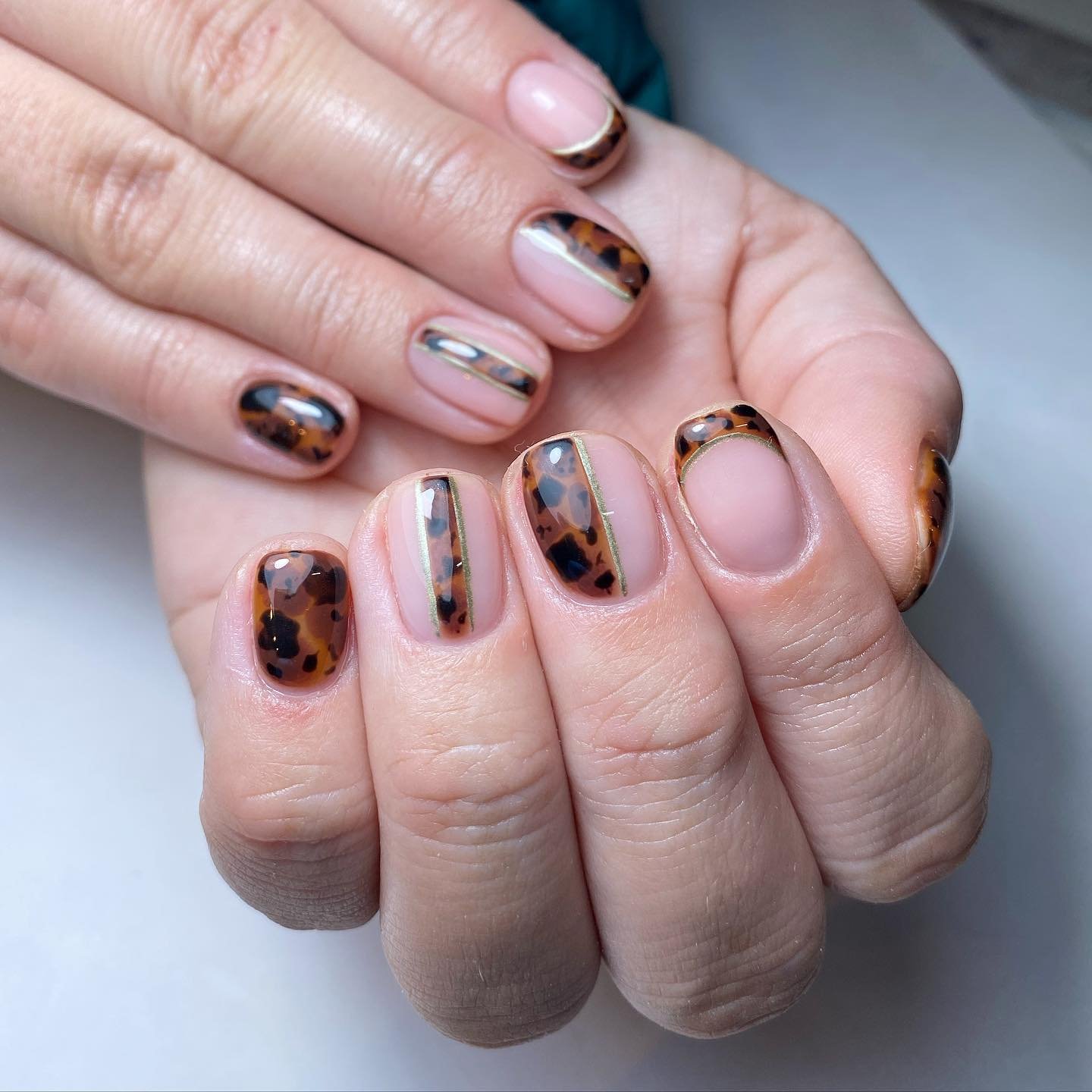 Artistic Tortie Nails with Gold Accents