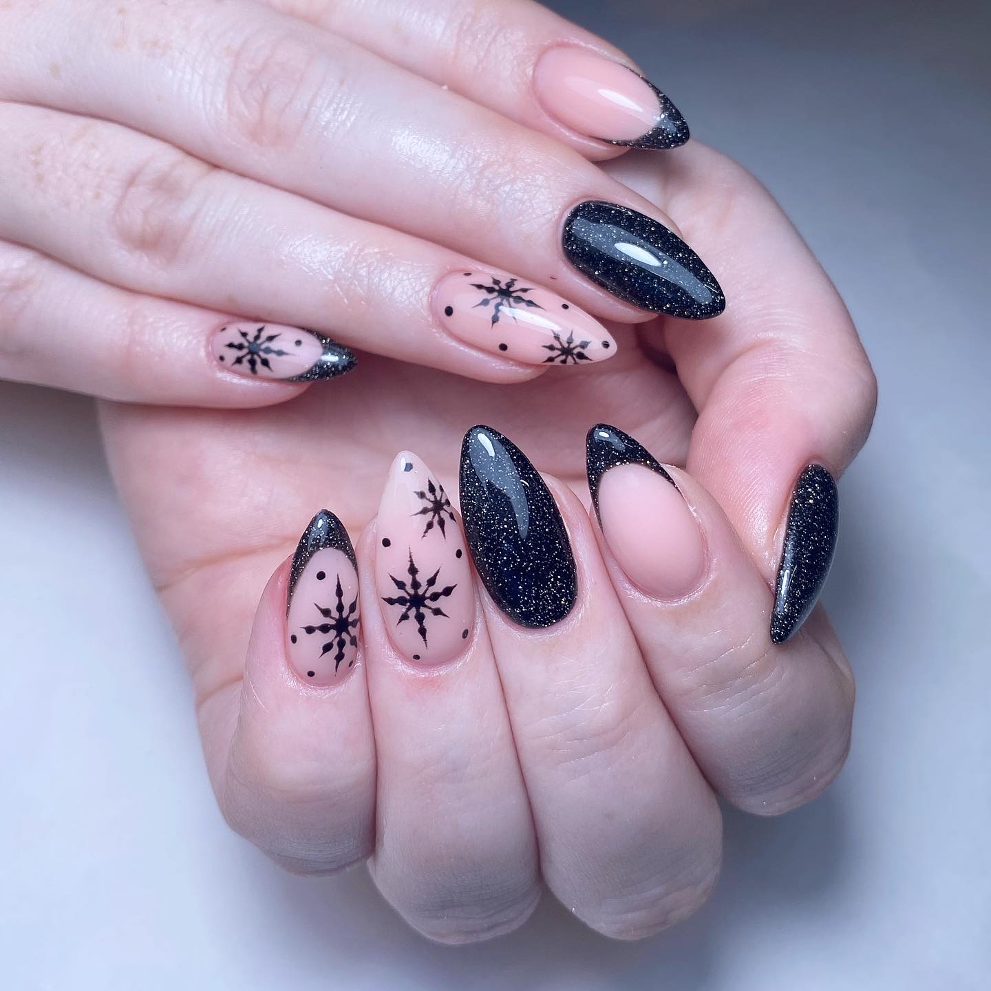 Elegant Black and Nude Winter Nails