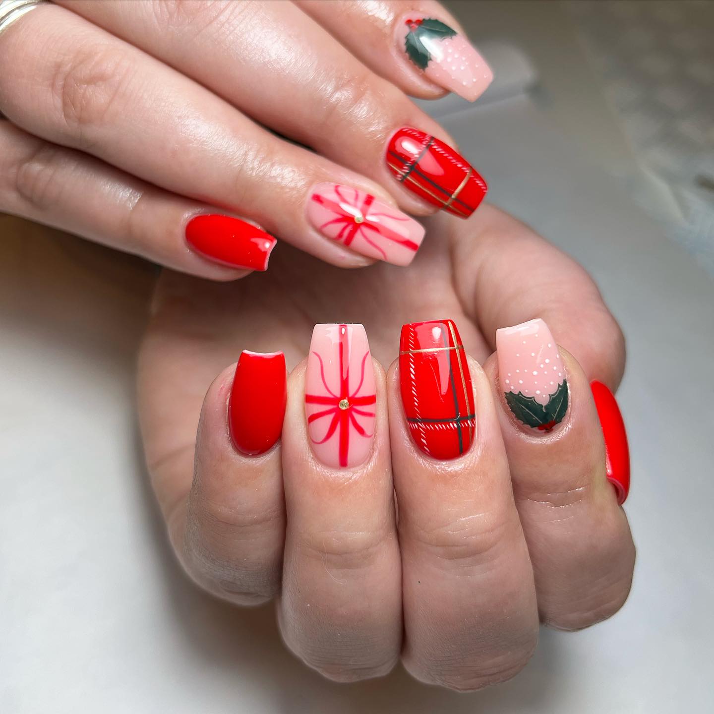 Festive Red and Pink Nail Art