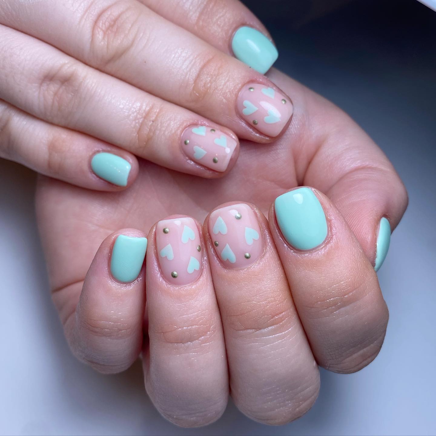 Mint Green Heart Nail Art