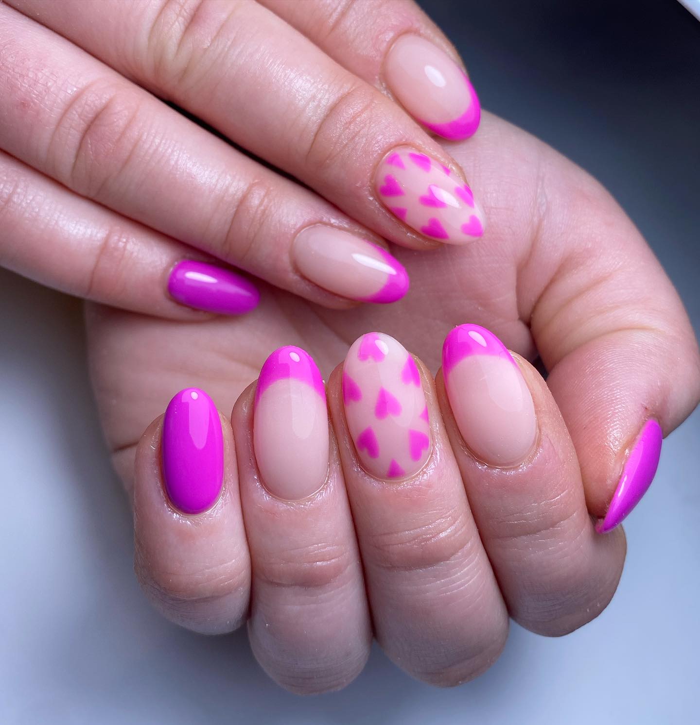Stylish Pink and Nude Heart Nails