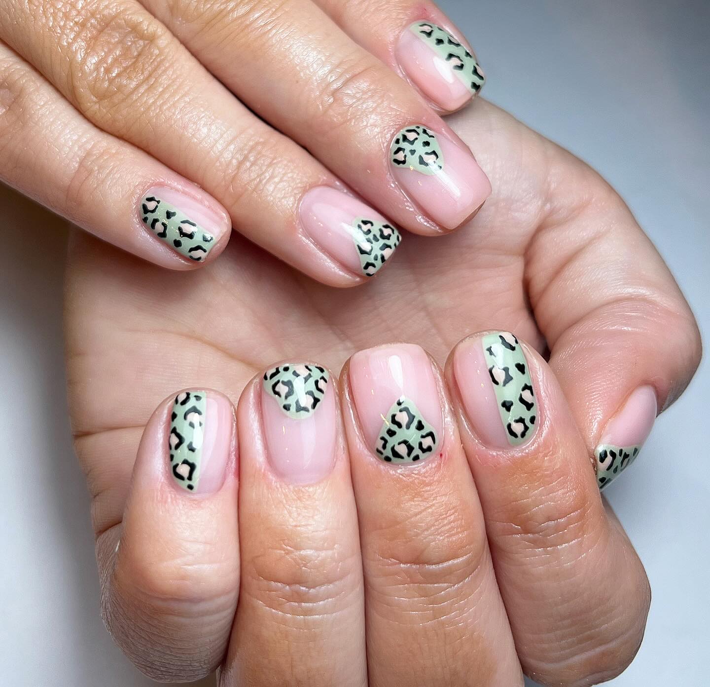 Nude and Green Animal Print Nails