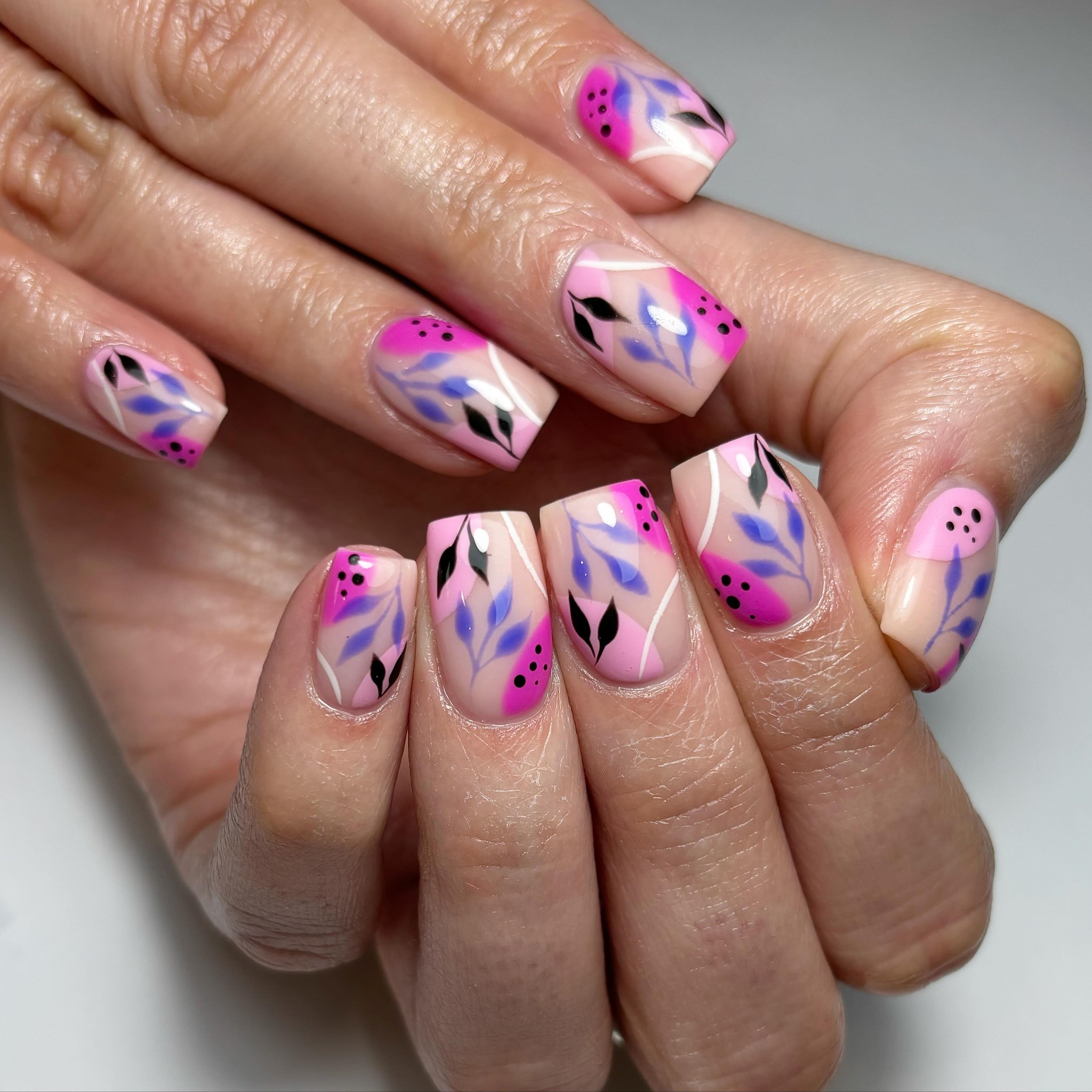 Artistic Pink Floral Nail Design