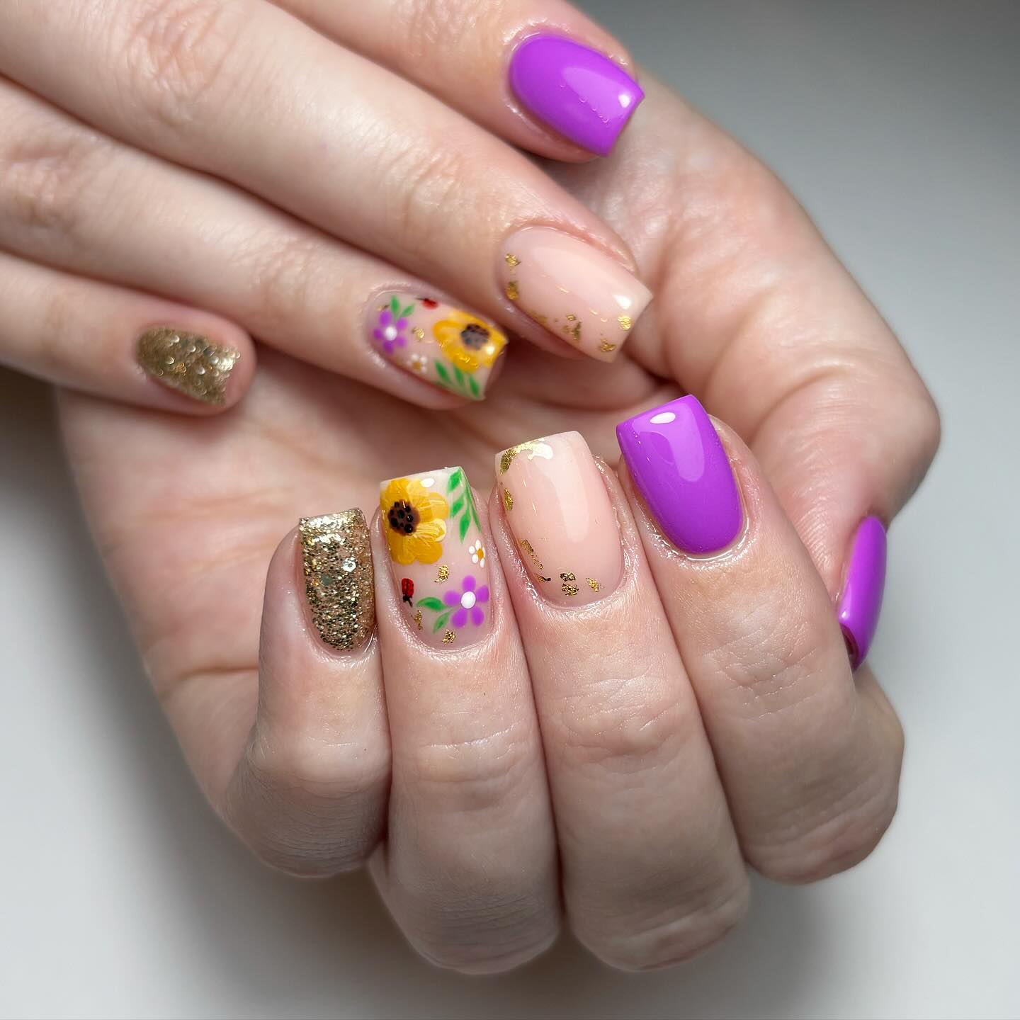 Floral and Glitter Nail Design