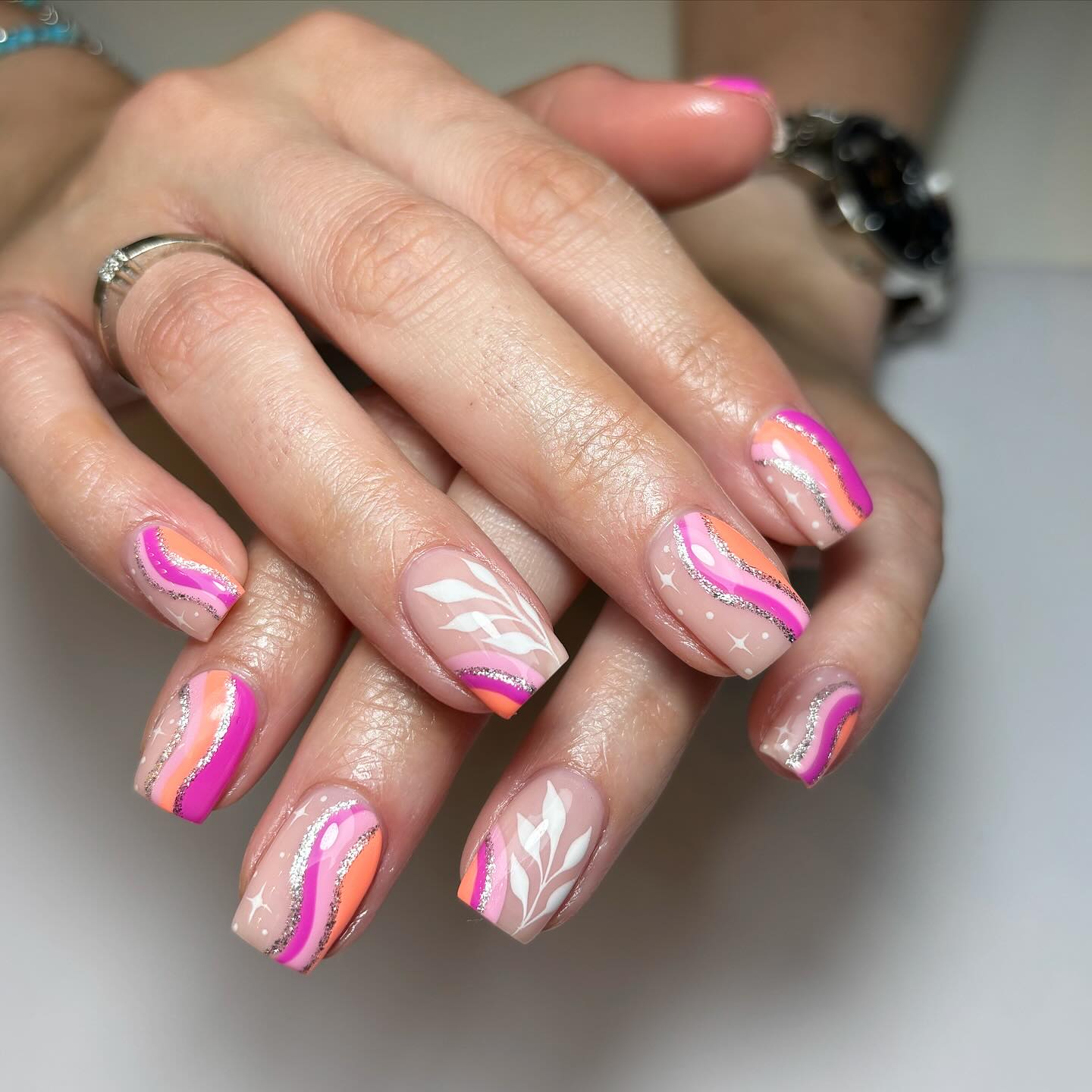 Artistic Pink and Orange Nails
