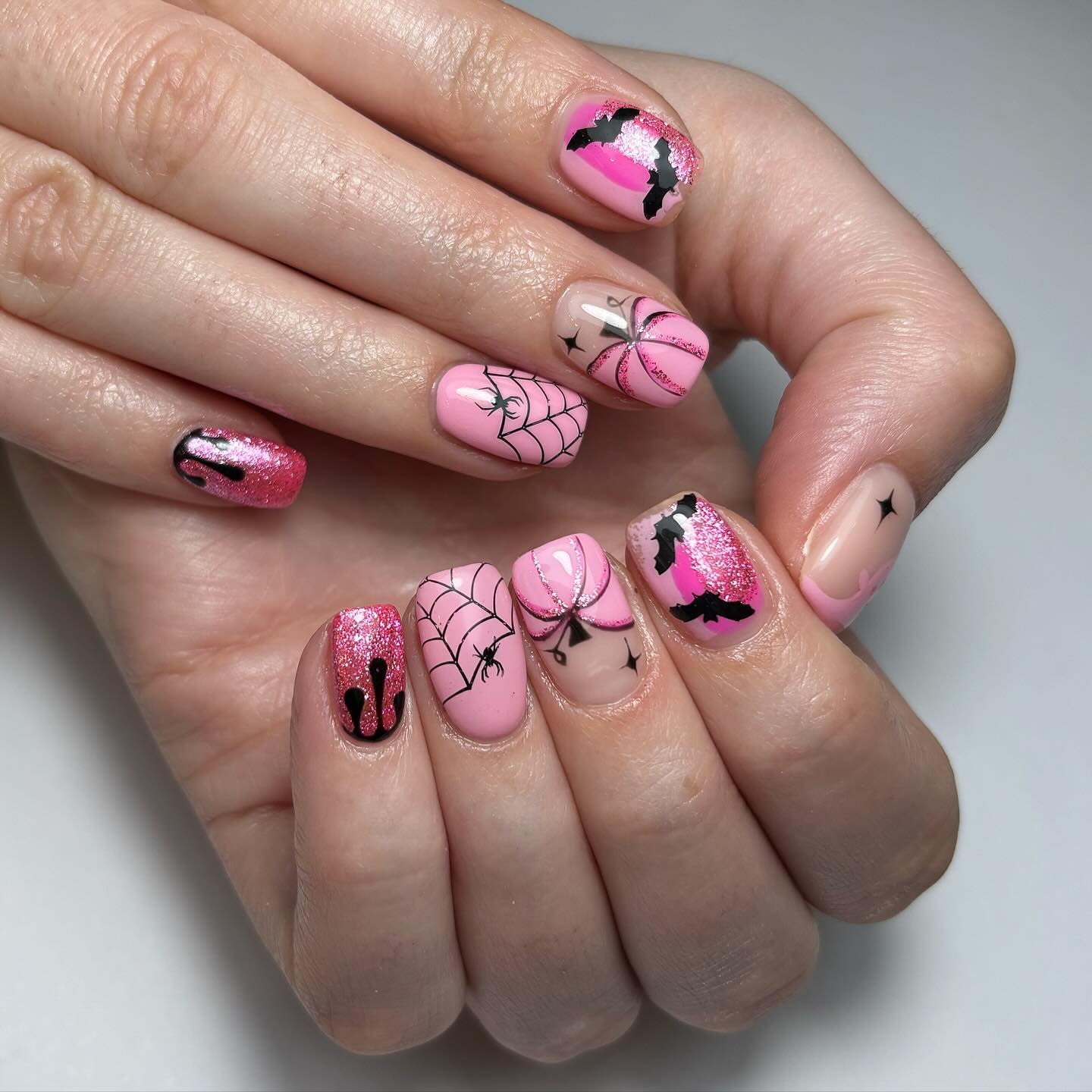 Halloween-themed Pink Nails