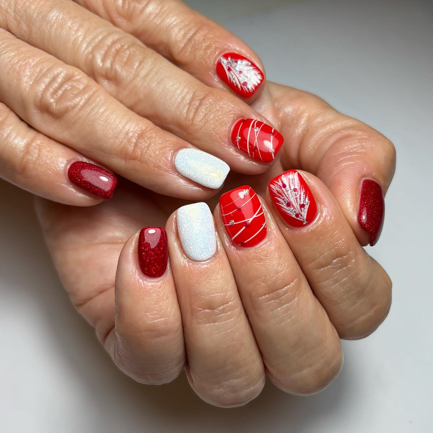 Festive Red and White Nail Art