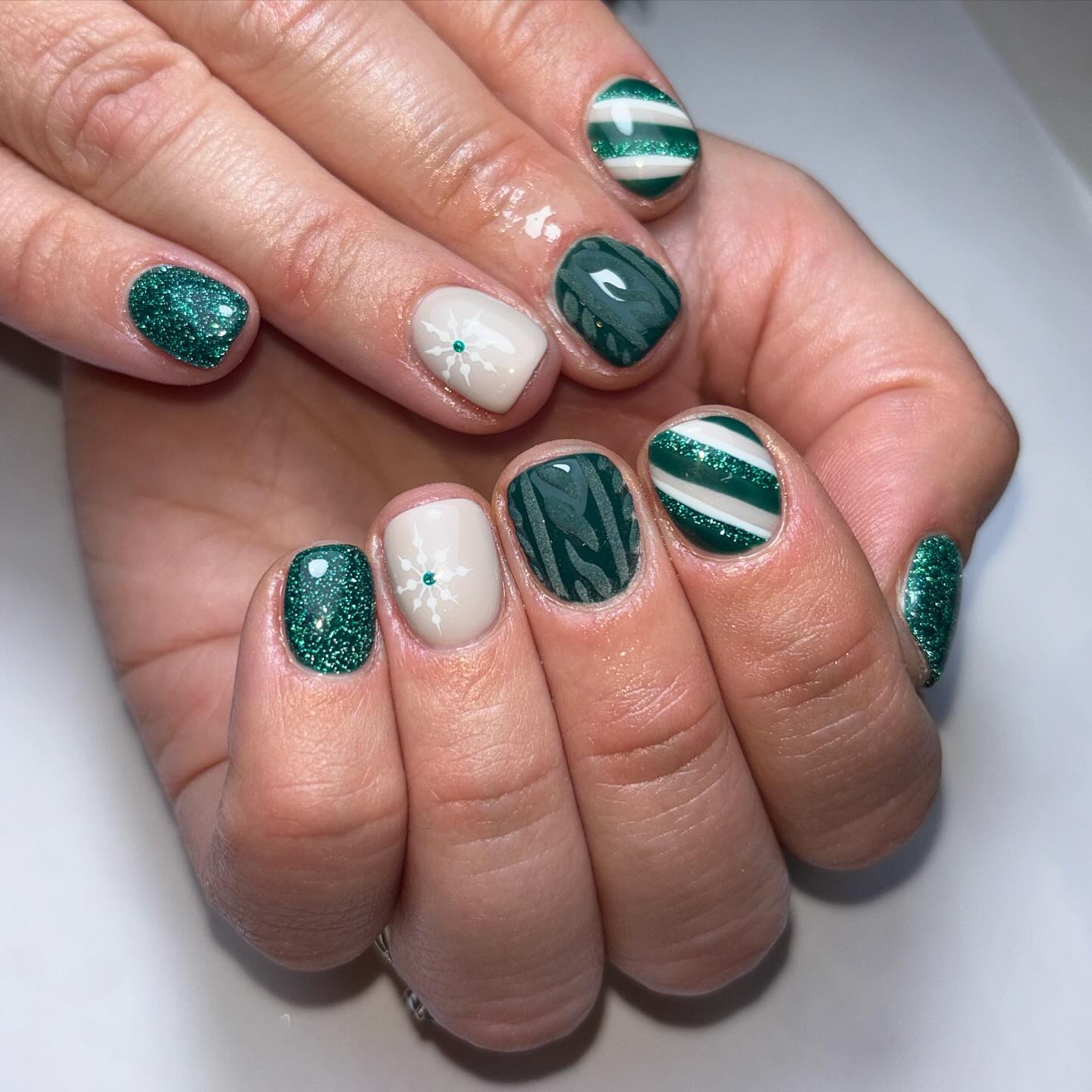 Elegant Green and Nude Nail Art