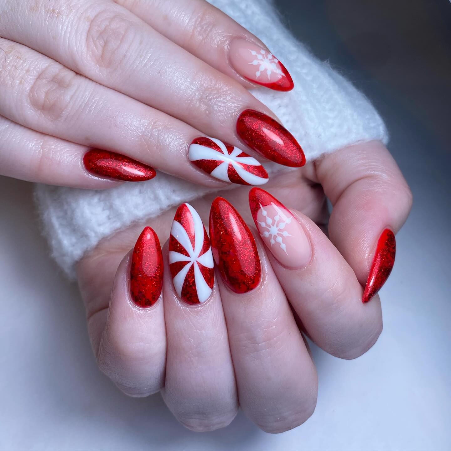 Festive Red and White Holiday Nails