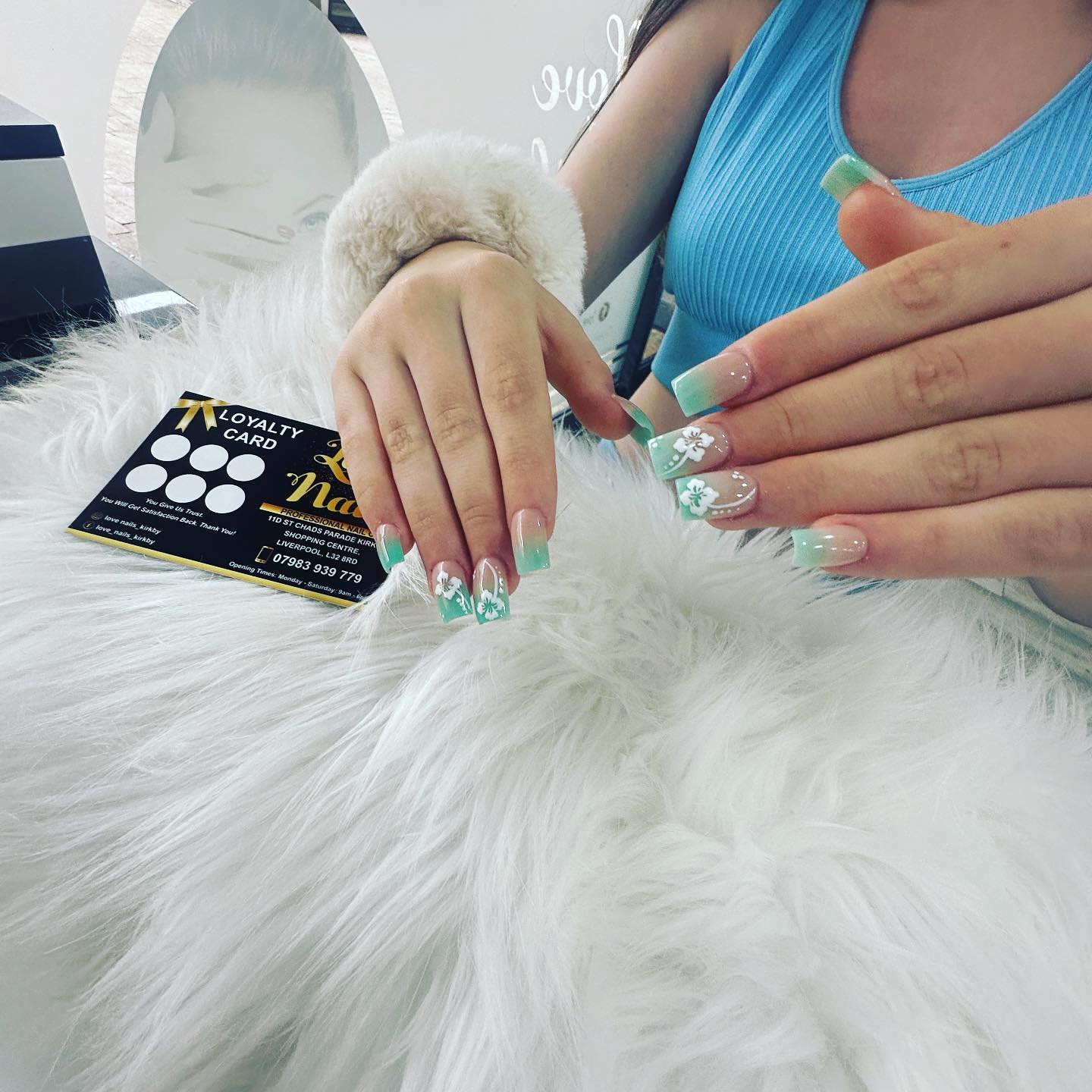 Elegant Green Ombre Floral Nails