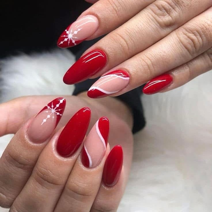 Elegant Red and Nude Nail Design