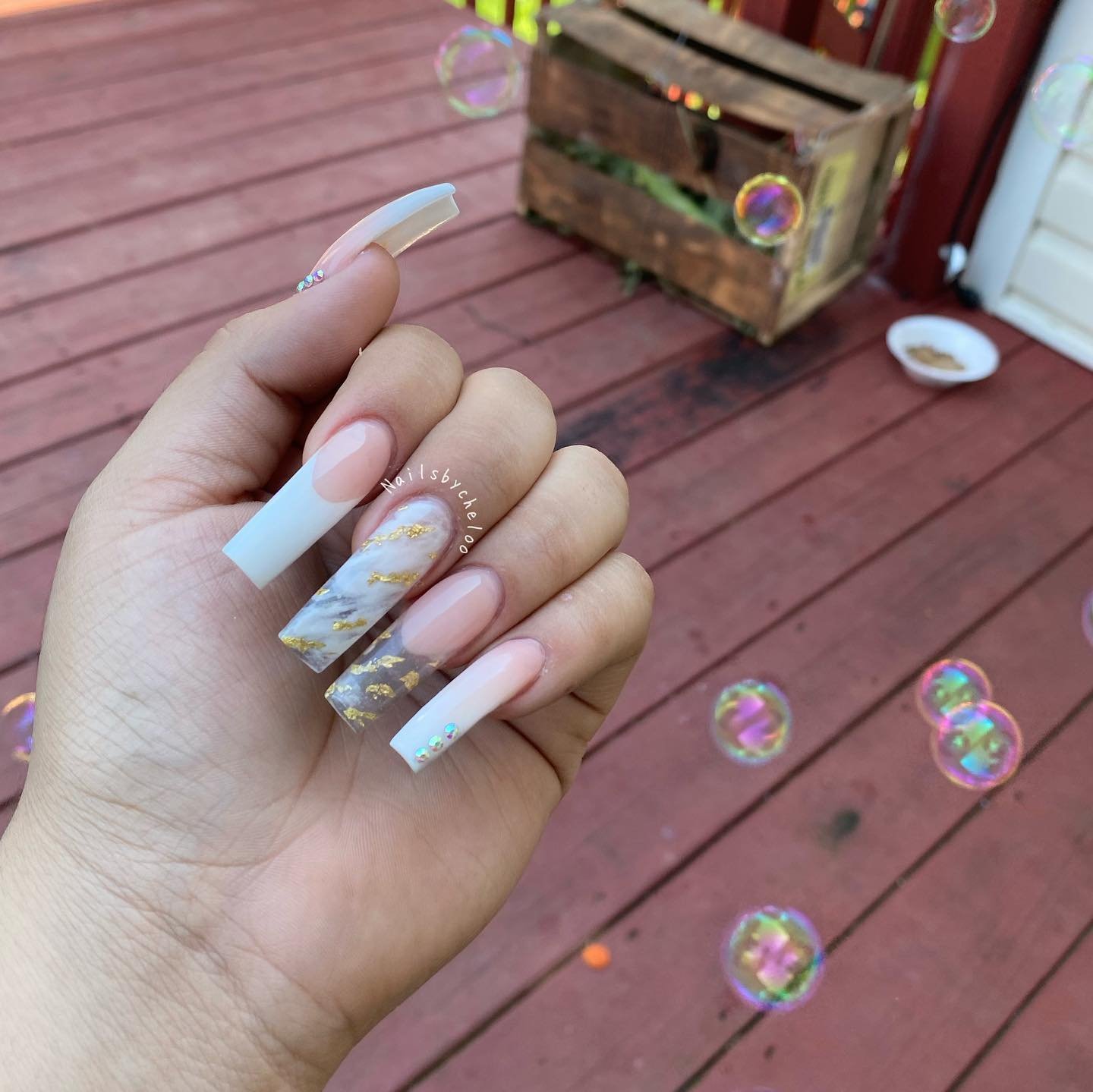 Elegant Nude and White Nails