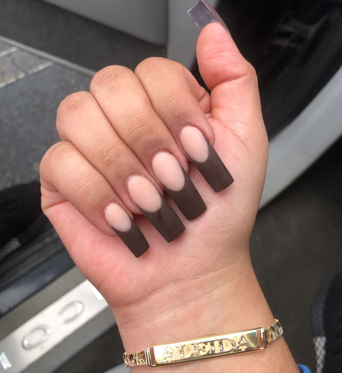 Elegant Matte Brown and Nude Ombre Nails