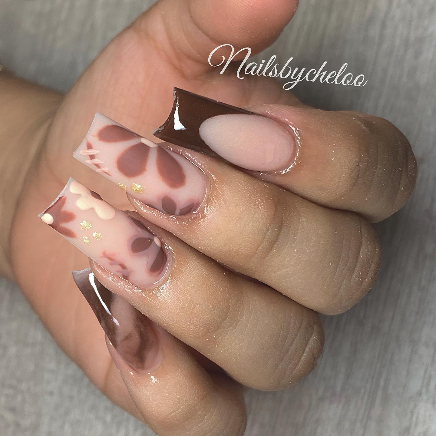 Artistic Brown and Nude Nails