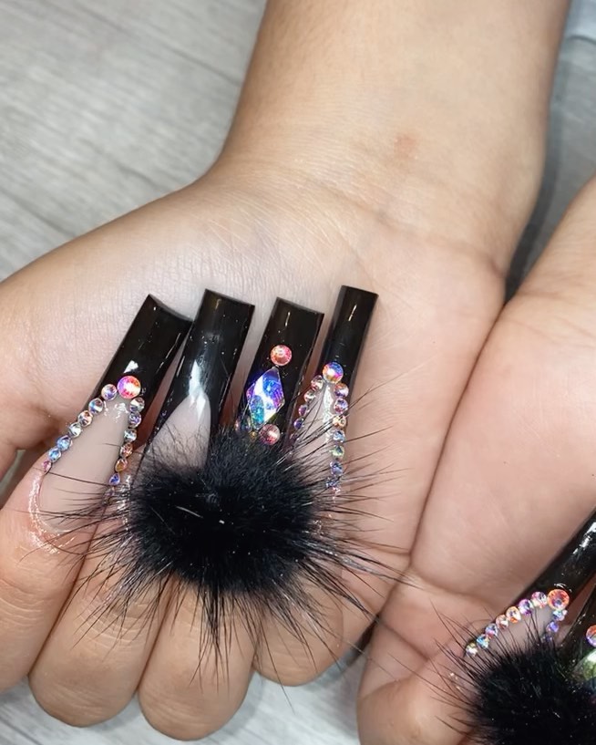 Fabulous Black Glam Nails