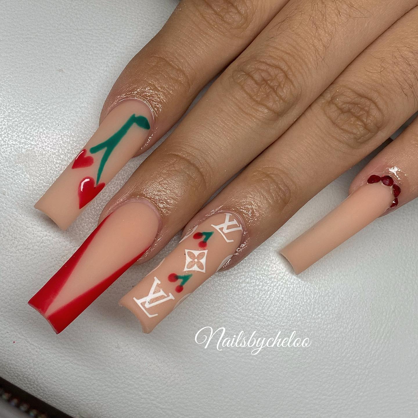 Artistic Red and Nude Nails