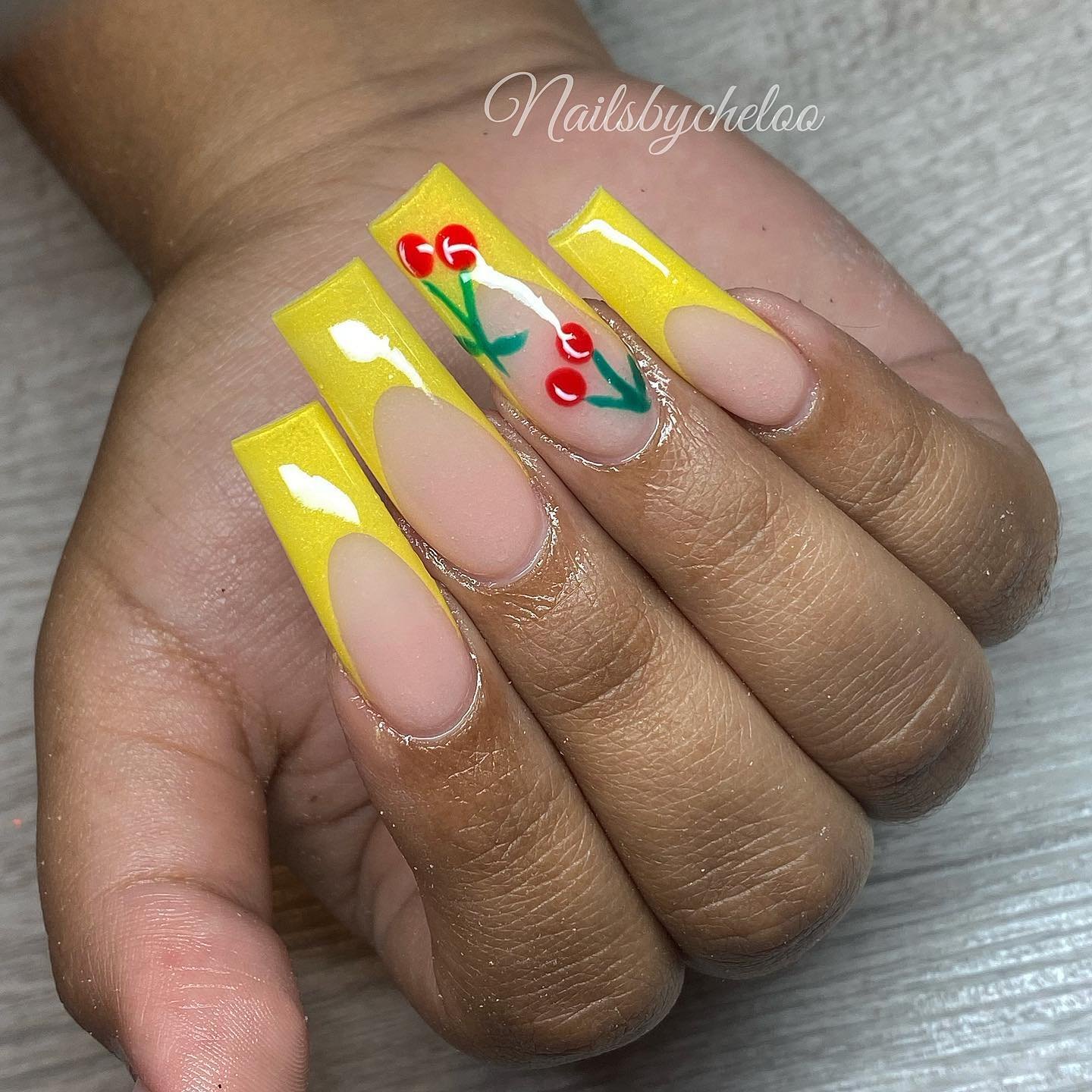 Vibrant Yellow Floral Nails