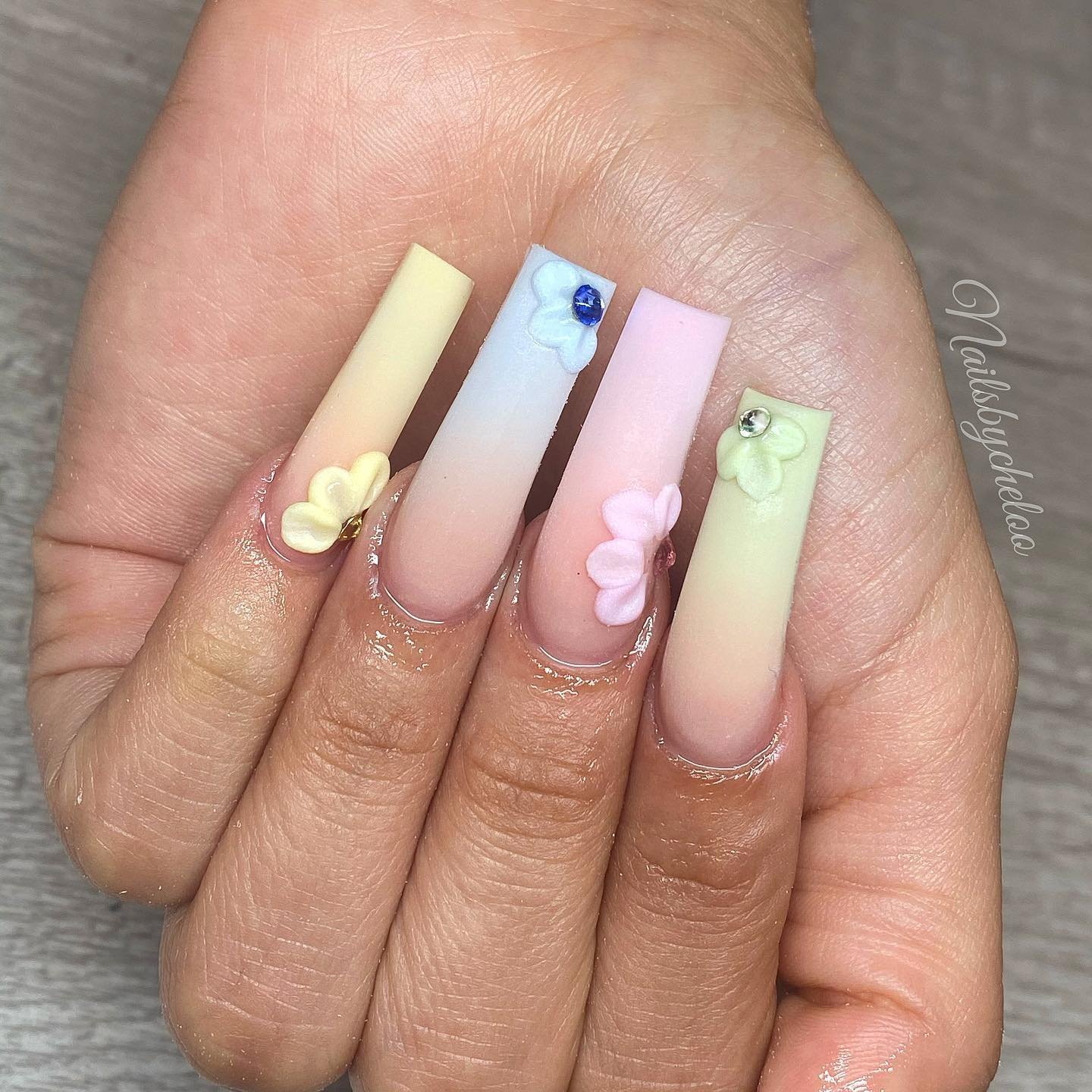Elegant Floral Ombre Nails