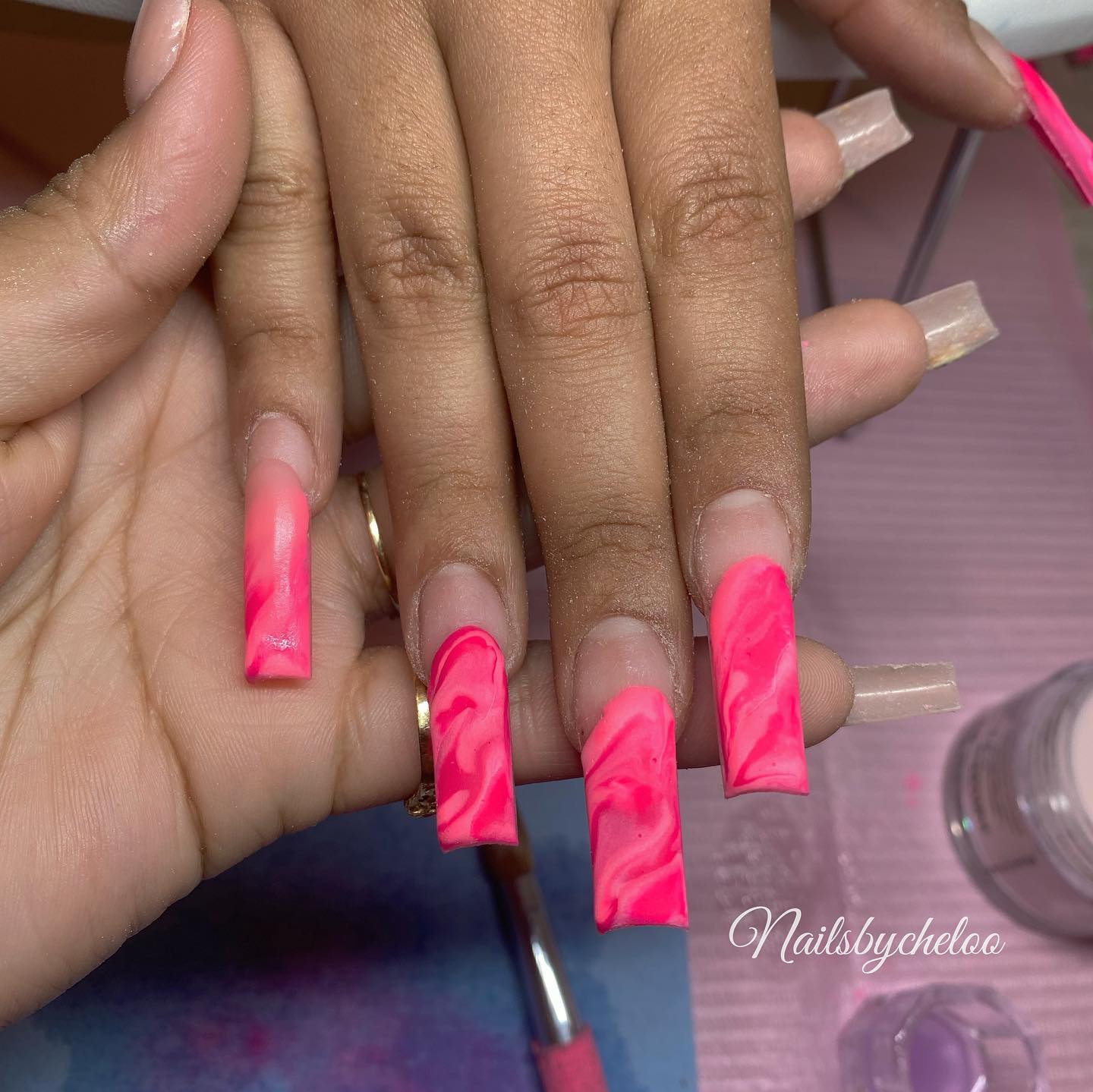 Artistic Pink Marble Nails