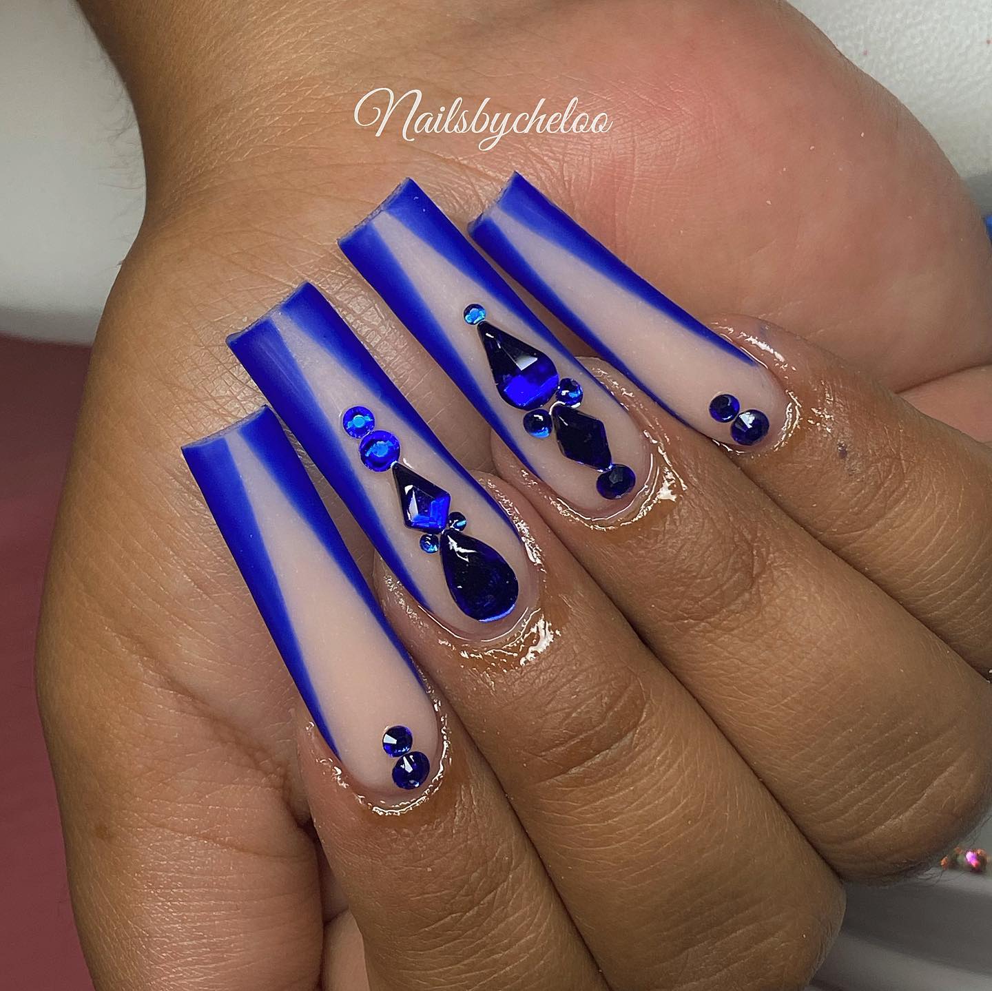 Nail Art with Blue and Nude