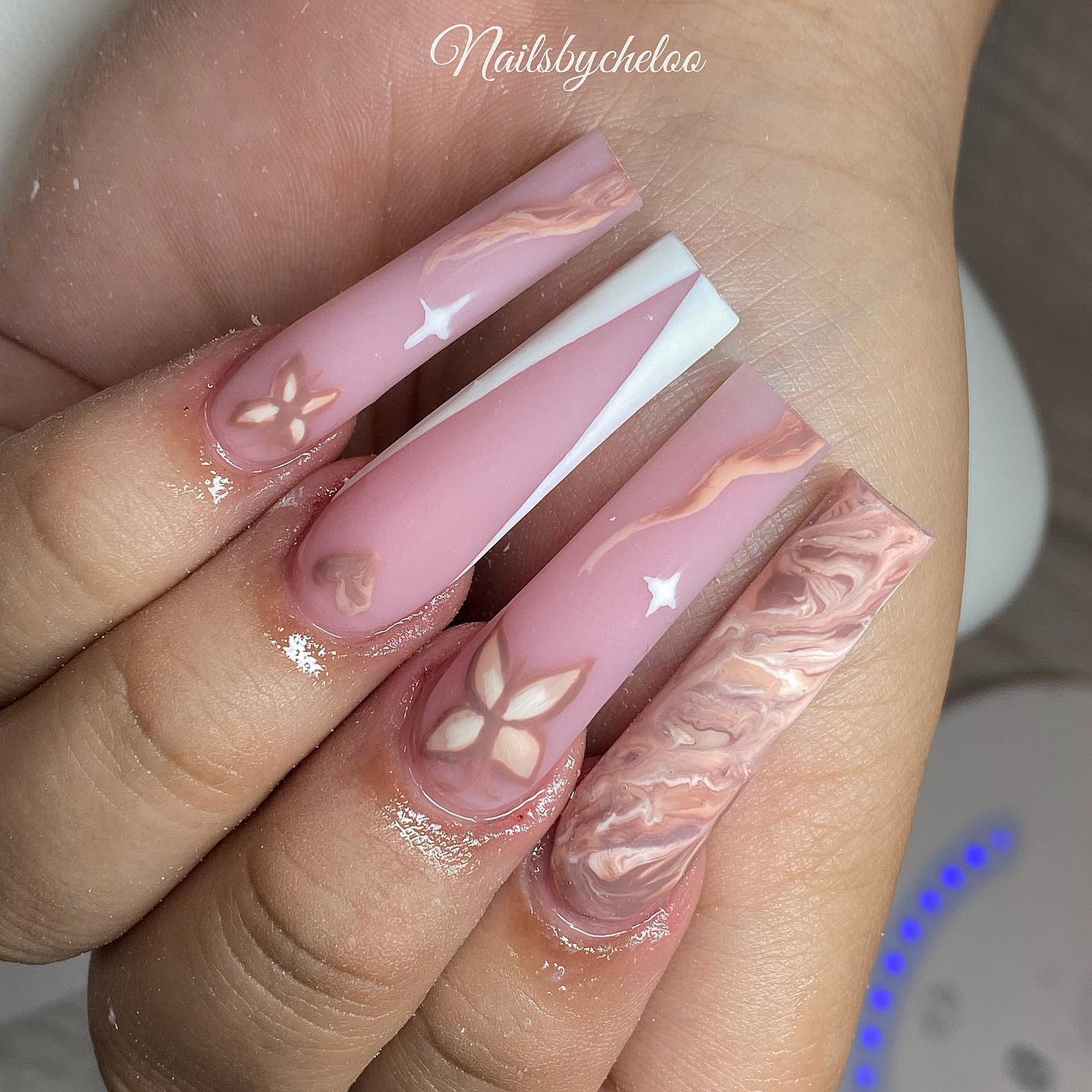Artistic Pink and Nude Nails