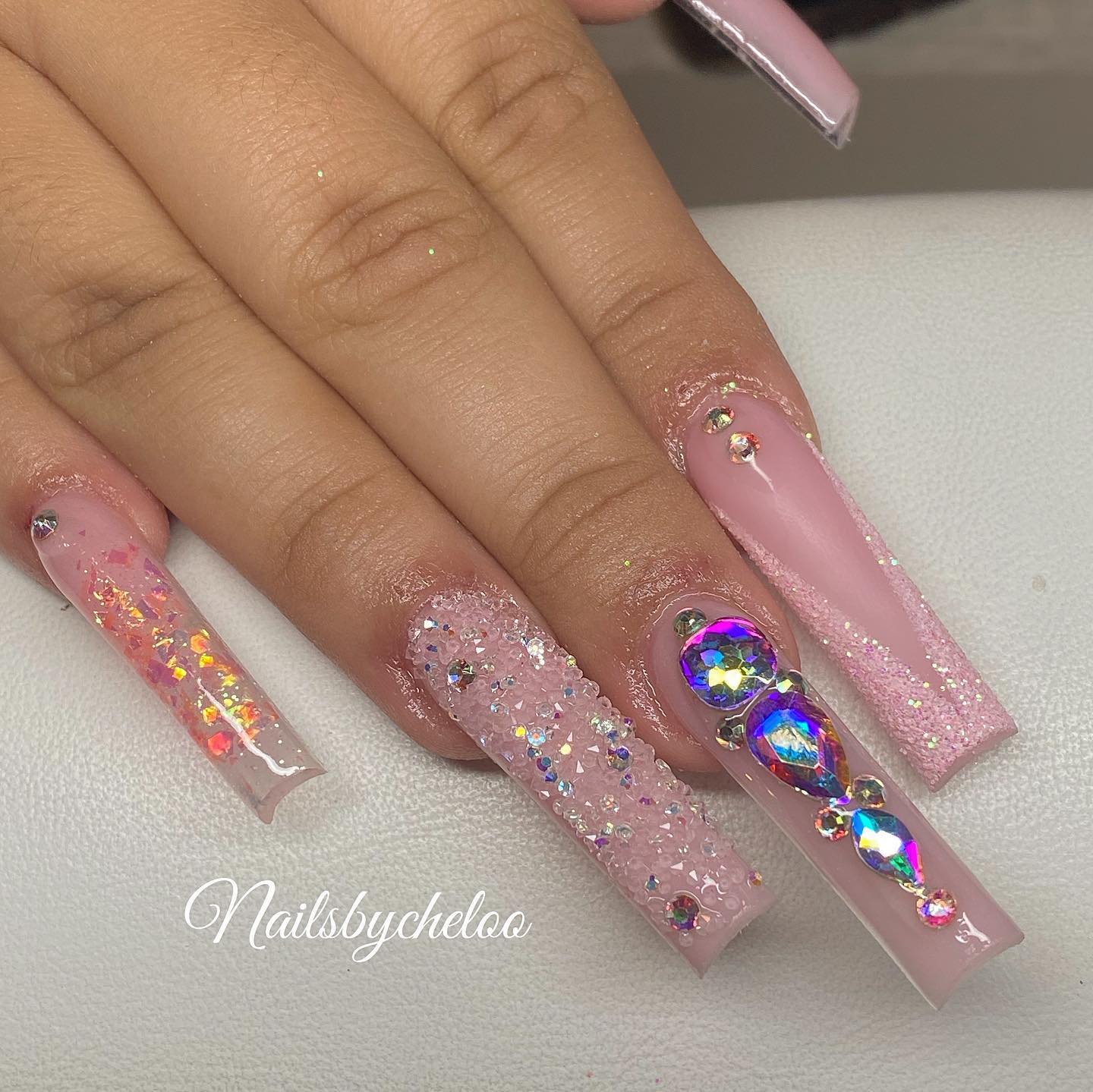 Glamorous Pink Glitter Nails