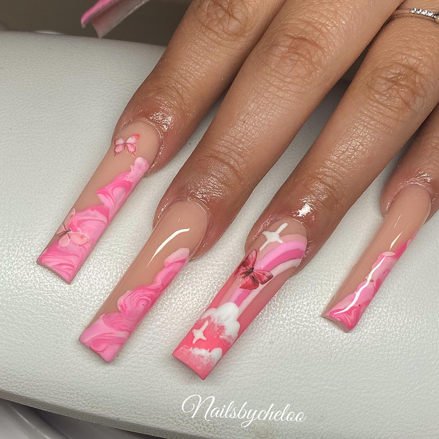 Artistic Pink Floral Nails