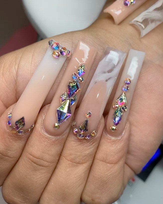 Artistic Nude Nails with Gems