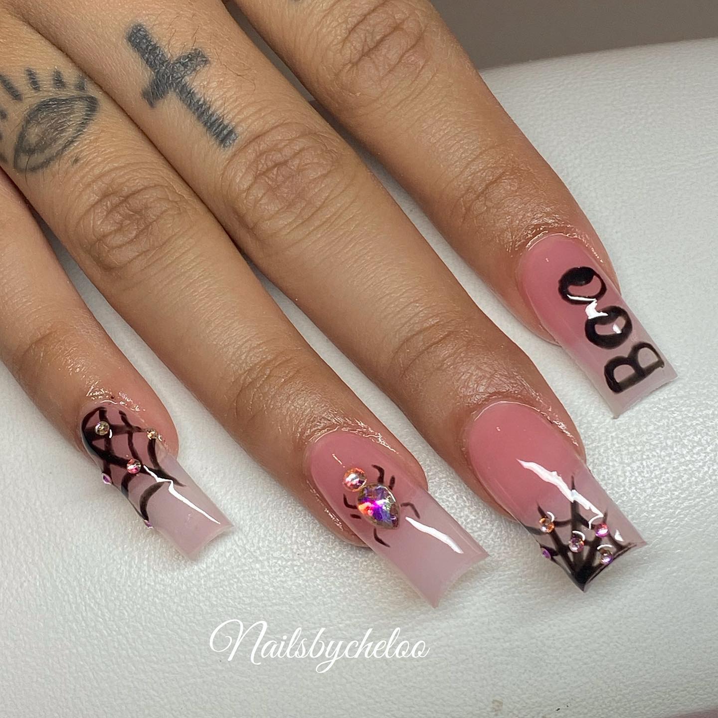 Nail Art with Boo and Spider Design