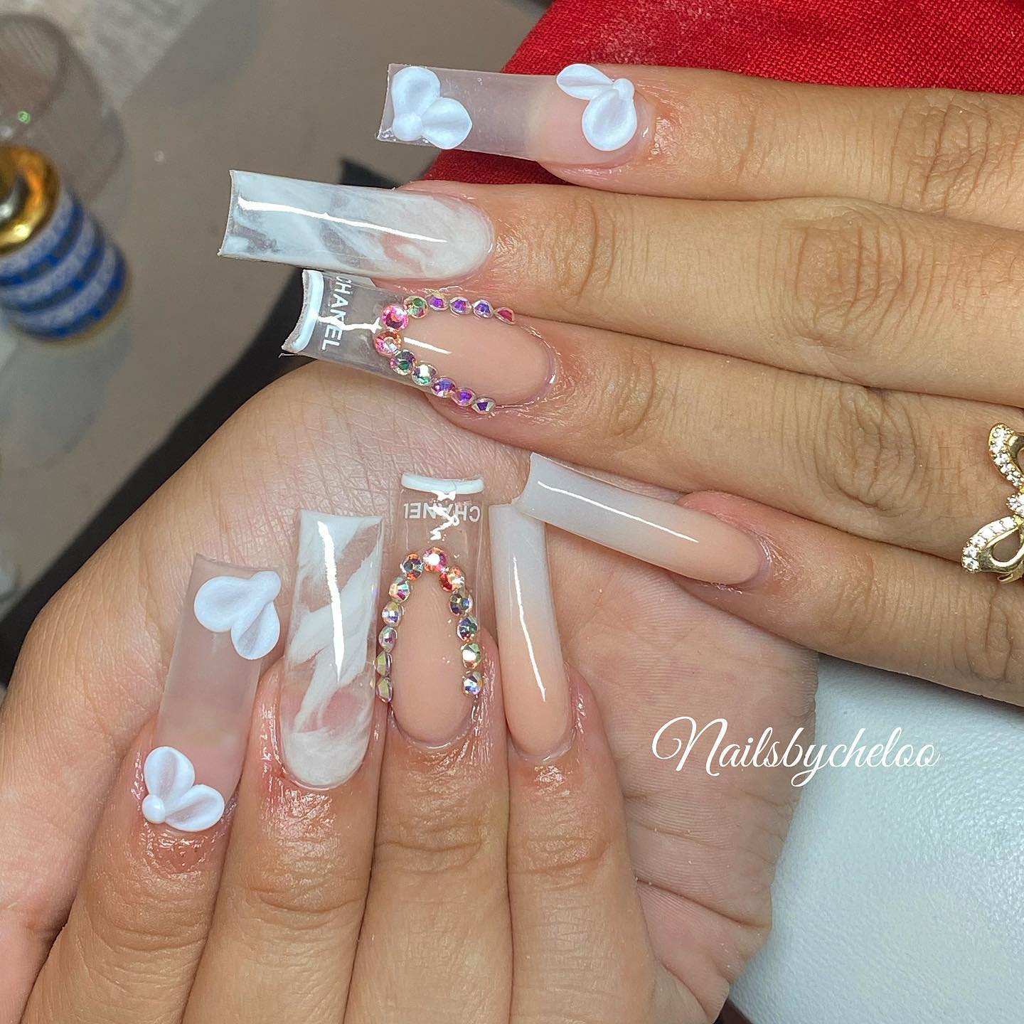 Nail Art with Hearts and Gems