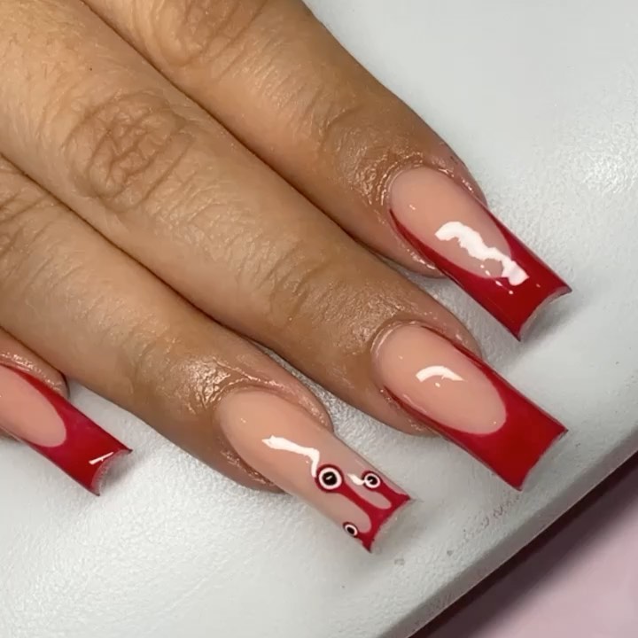 Artistic Red and Nude Nails