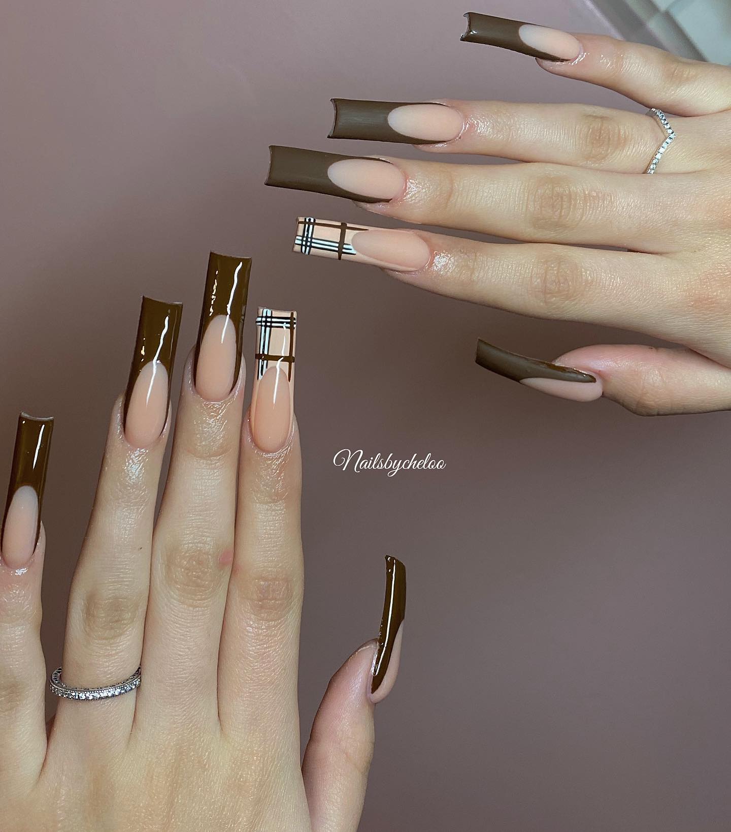 Stylish Brown and Nude Nails