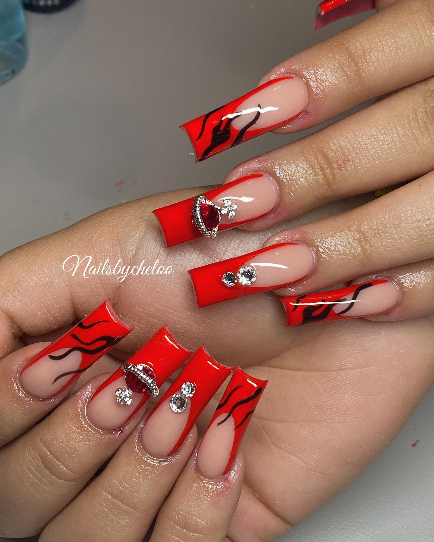 Stylish Red Flame Nails