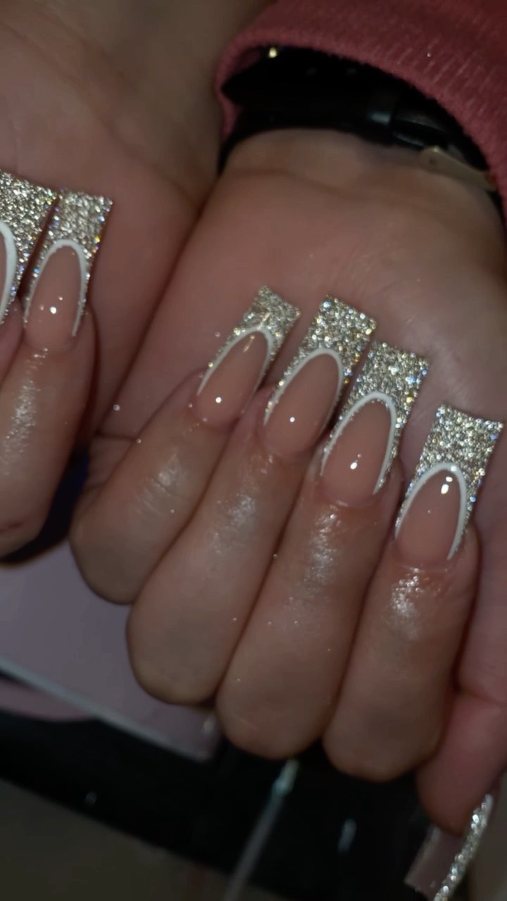 Glitter French Tip Nails