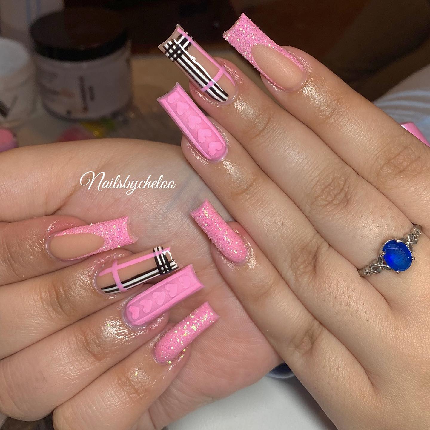 Stylish Pink and Glitter Nails