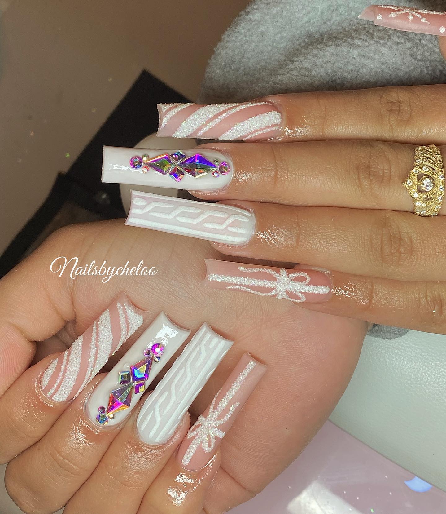 Elegant White and Pink Nail Art