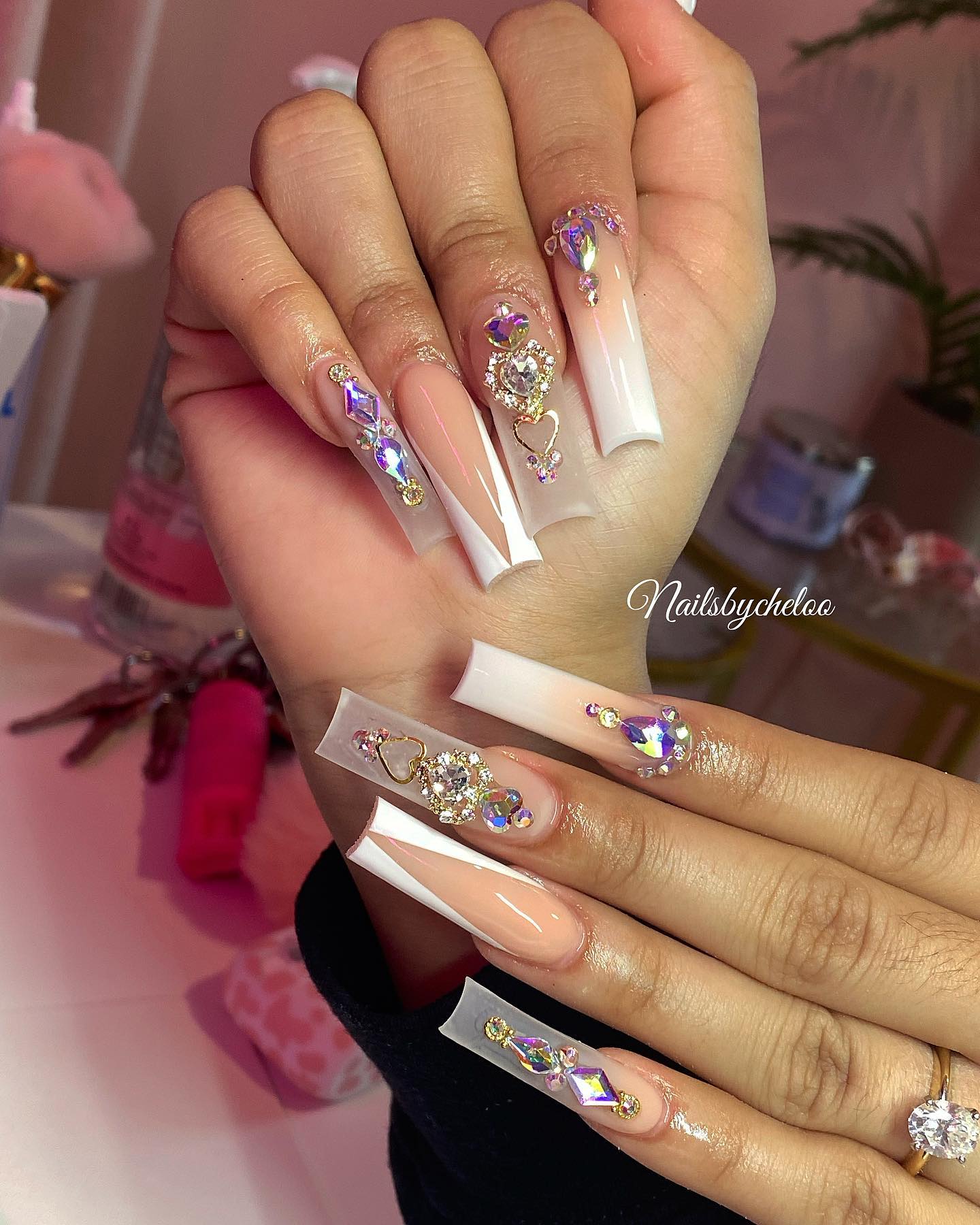 Elegant Glamorous Nails with Rhinestones