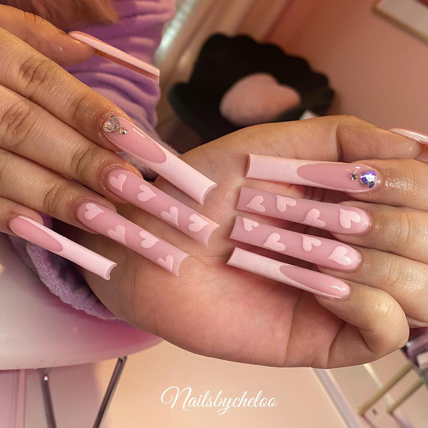 Chic Pink Heart Nails